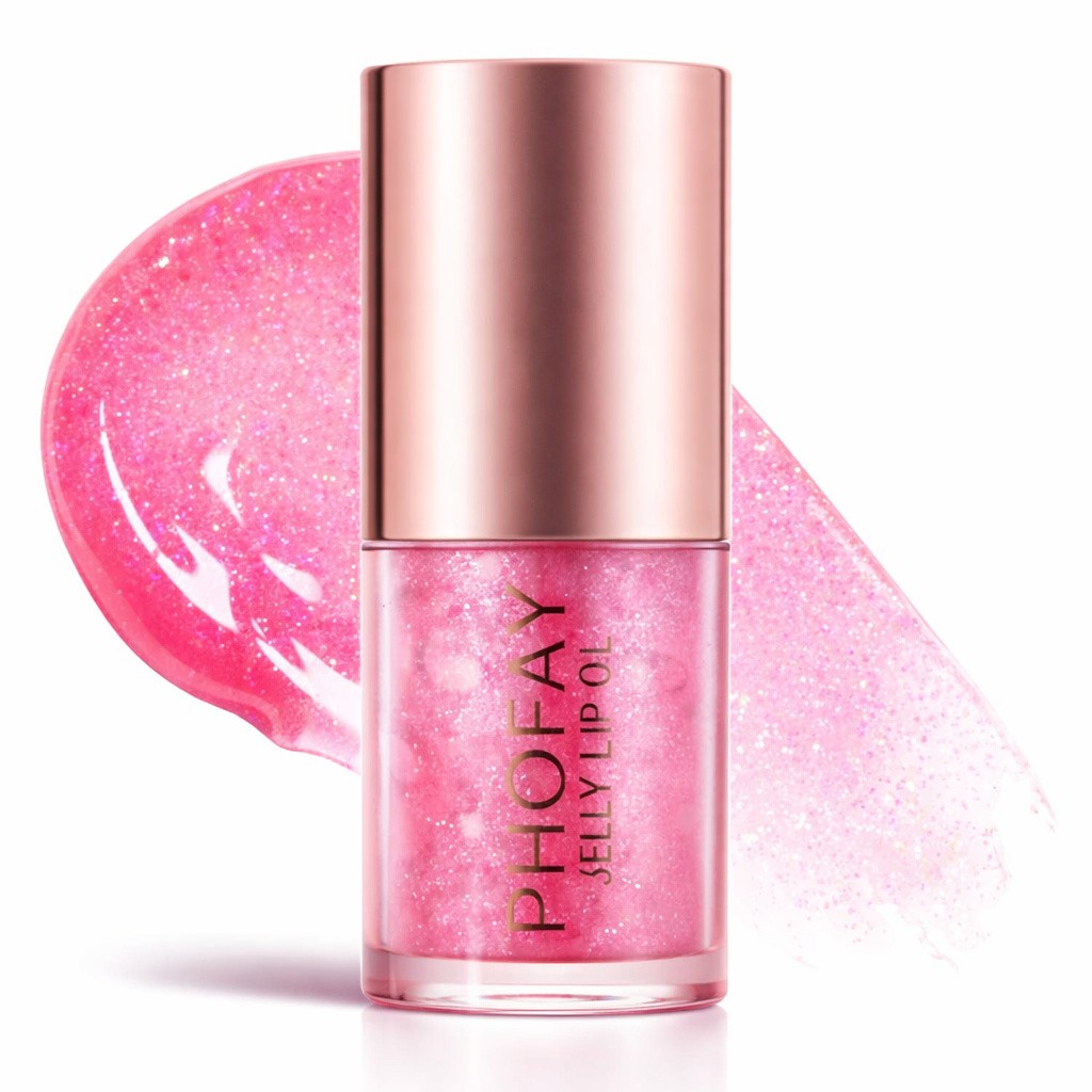 Phofay Jelly Lip Oil Pink Glitter Shade 02 Glossy Lip Treatment - Cust Fav