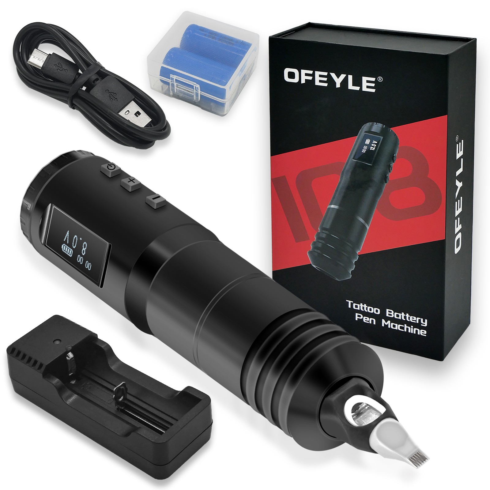 Professional Wireless Tattoo Machine Brushless Motor 4.0mm Stroke with 2 Battery
