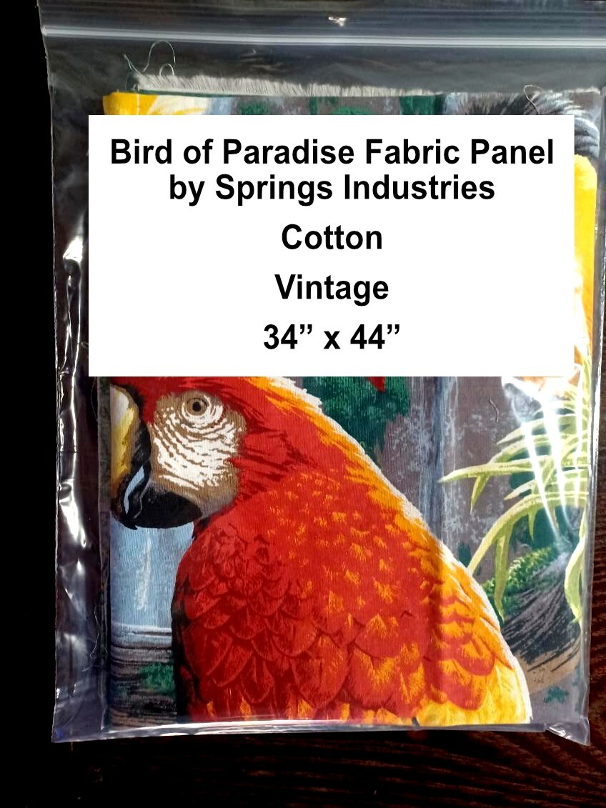 Bird of Paradise Fabric Panel,  by Springs Industries - Cotton - Vintage - 34x44