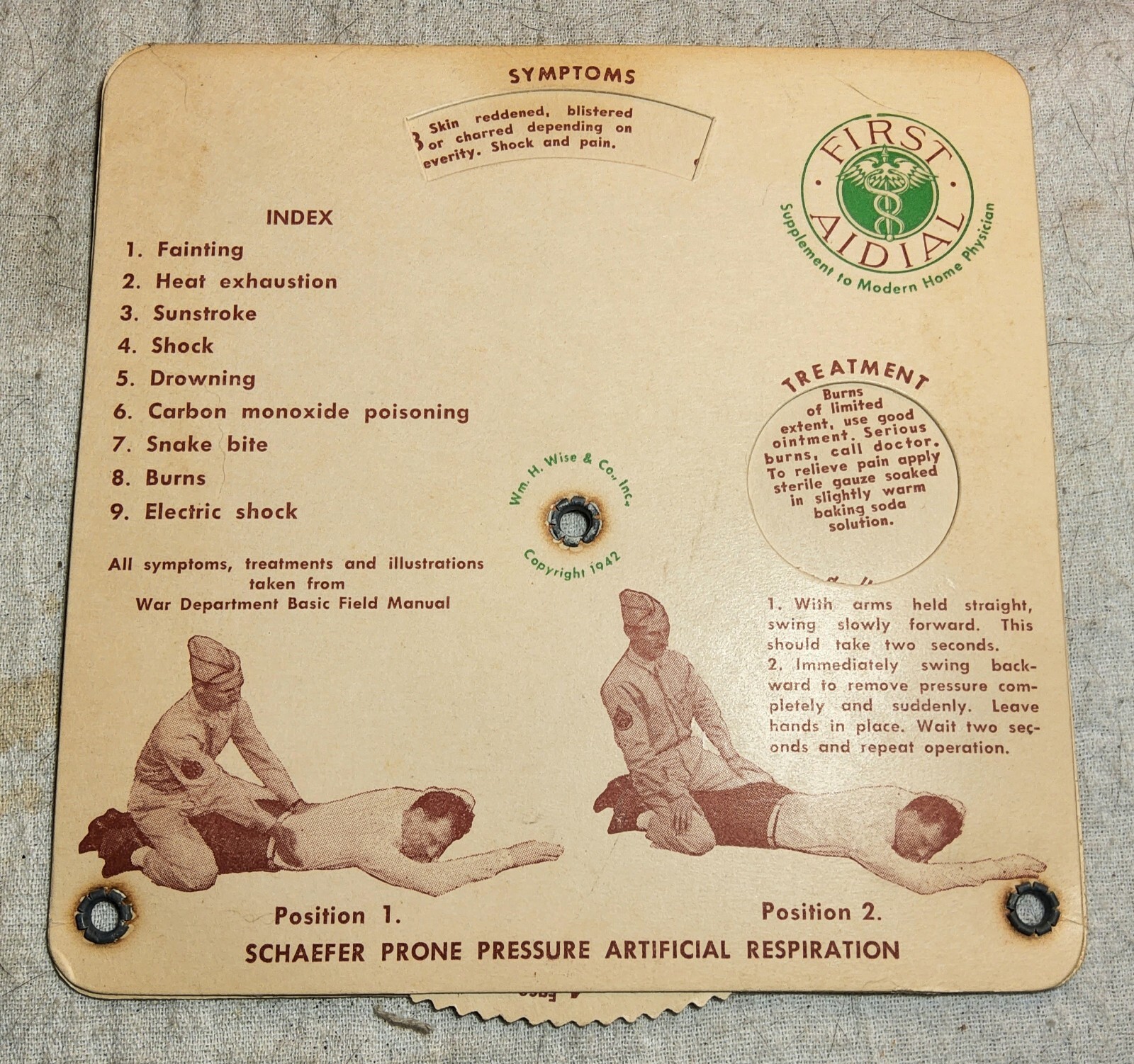 1942 FIRST AIDIAL SPIN WHEEL MODERN HOME PHYSICIAN TOOL COMPLETE SET WISE & CO.