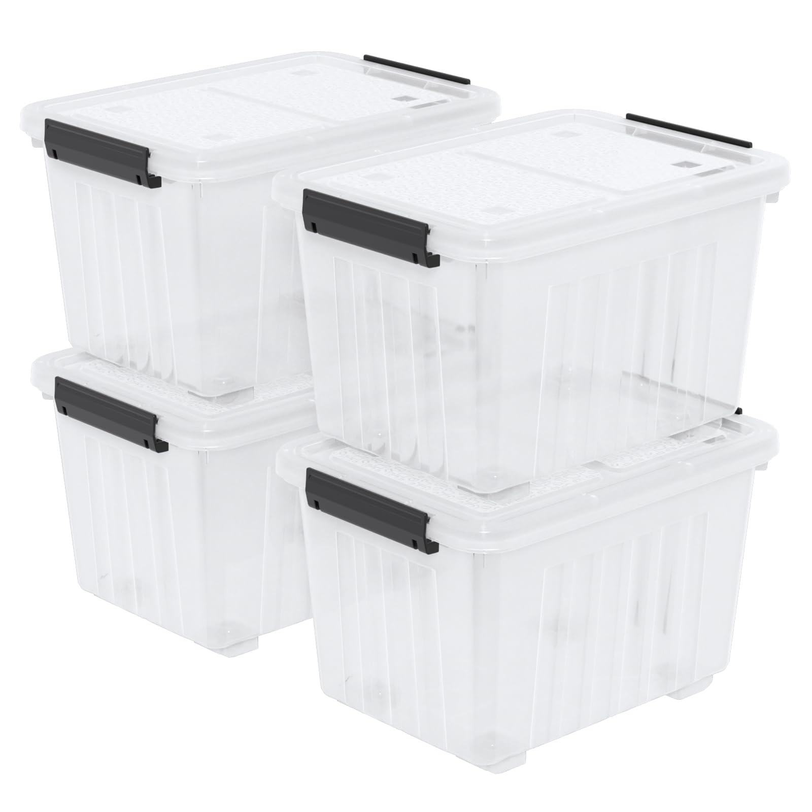 30 Qt Clear Wheeled Storage Bins with Latching Lids, Latching Box
