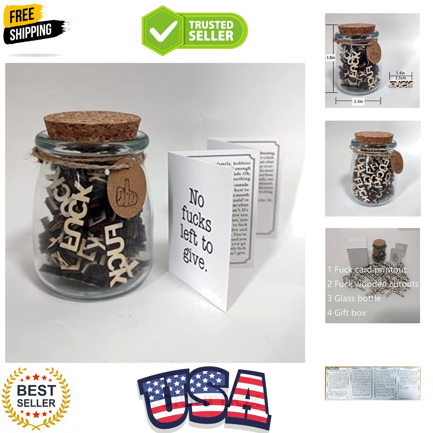 UC Fuck to Give,Jar of Fuck Gift Jar 8oz,Give a Fuck in a Bottle Gag Gift Bi...