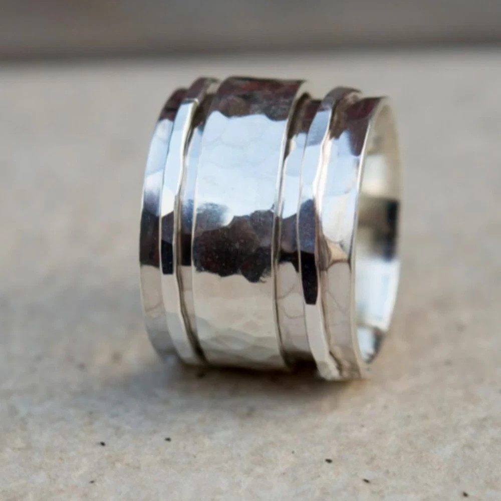 Solid 925 Sterling Wide Spinner & Meditation Ring Handmade Jewelry Ring All Size