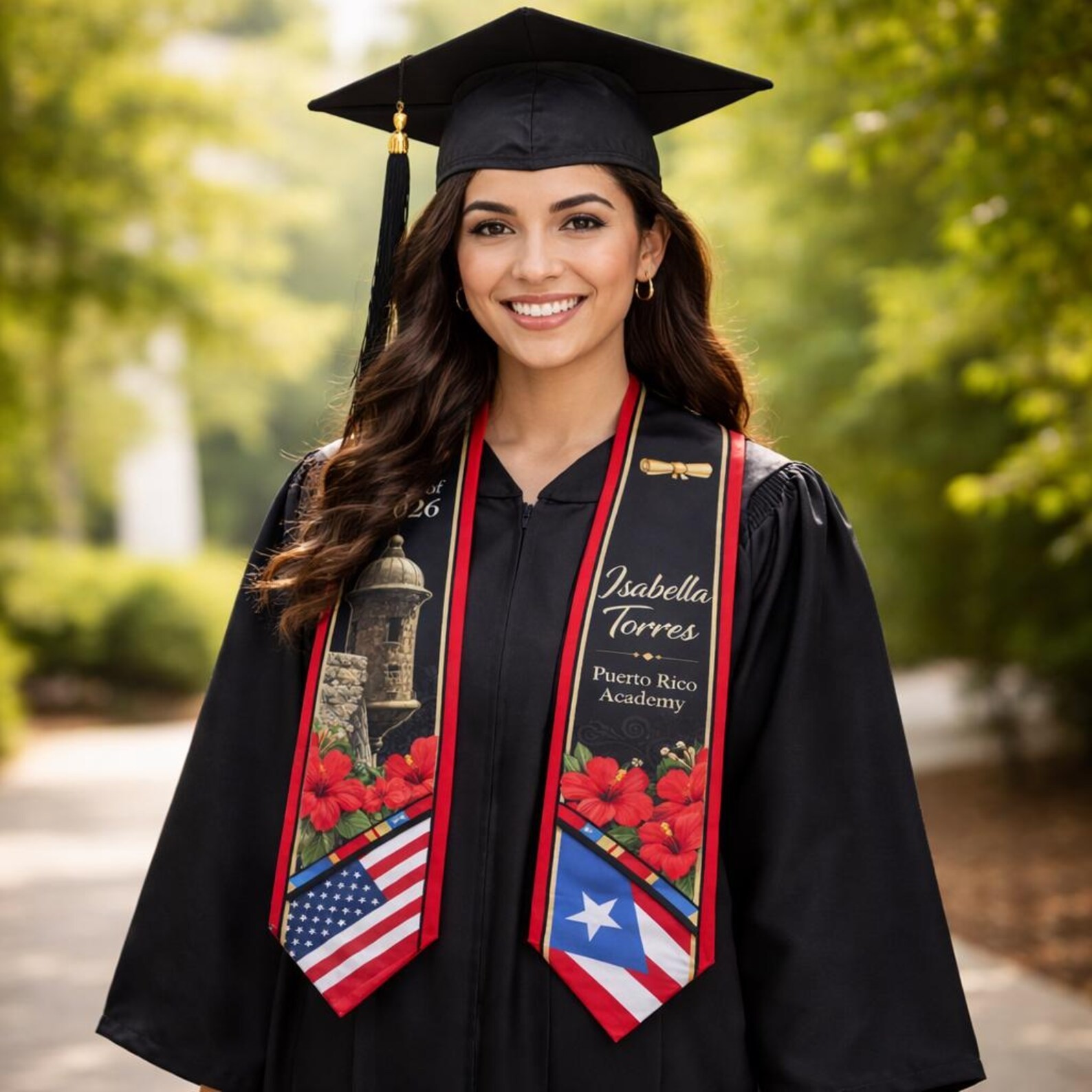 Puerto Rico Flag Graduation Stole, Puerto Rican Sash 2026, Senior Class 2026 Gif