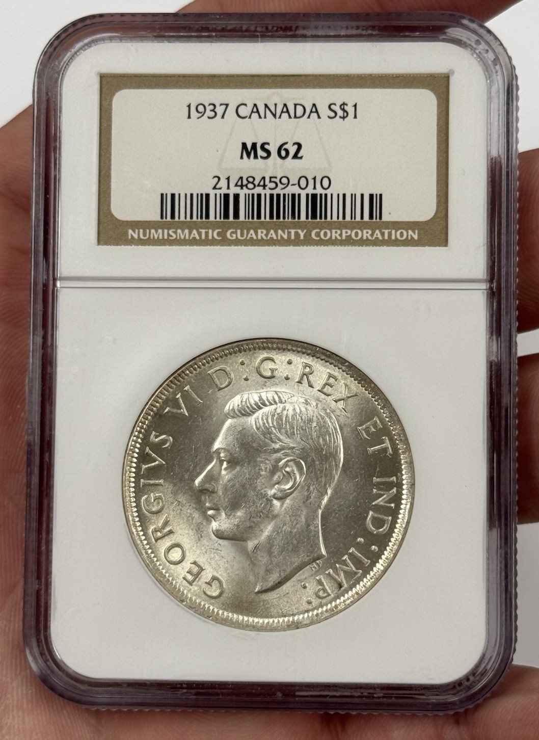 1937 $1 SILVER DOLLAR GEORGE-VI CANADA NGC MS62  #3076