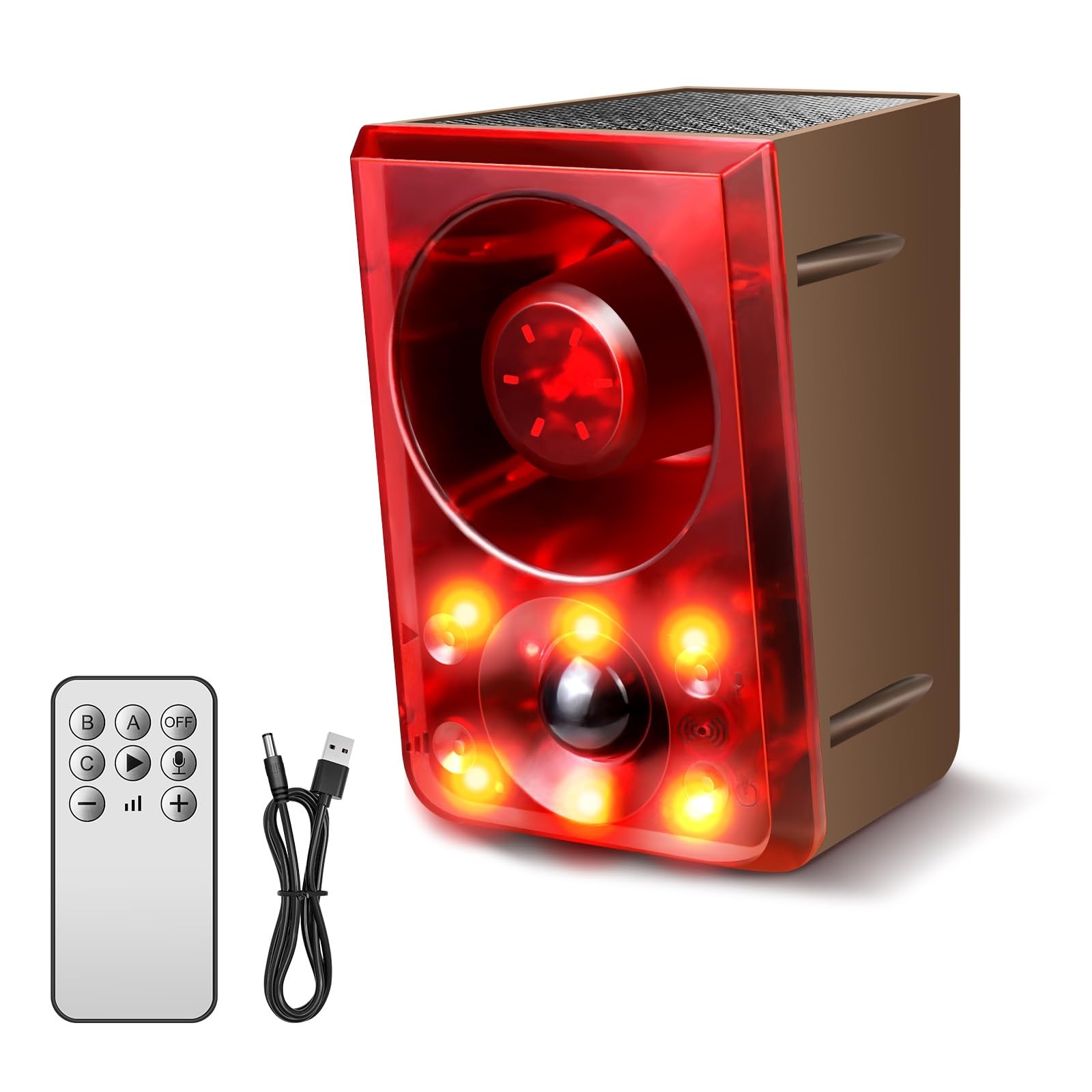 Solar Outdoor Motion Sensor Alarm, Dog Barking&Gunshot Red + Brown