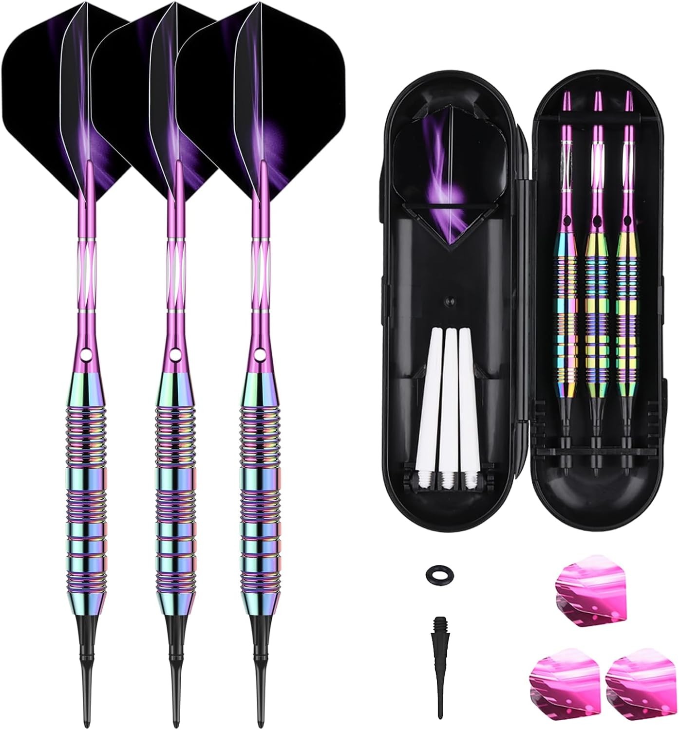 Darts Plastic Tip Set - 18g 21g Colorful Rainbow Soft Tip Darts Purple-DART-D