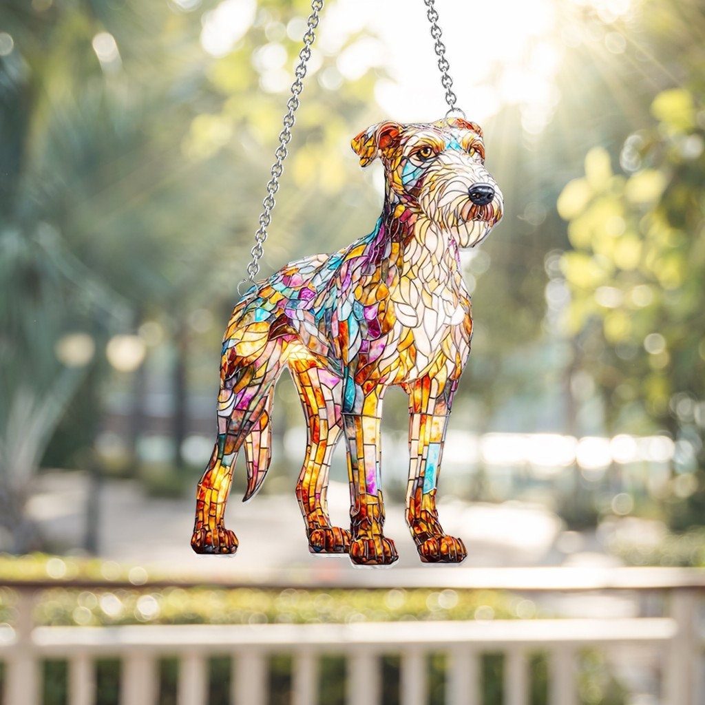 Personalized Irish Wolfhound Dog Acrylic Faux Stained Glass Suncatcher Decor