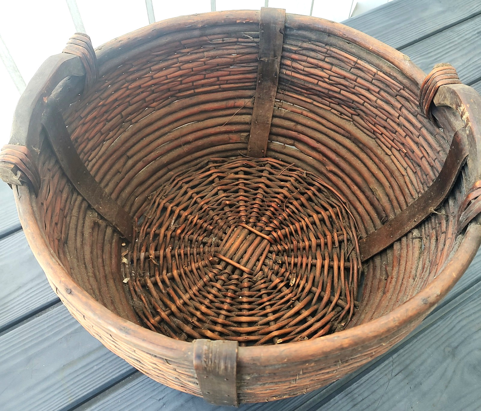Vintage Wicker Gathering Basket Dual Wrapped Handle 17" Handmade