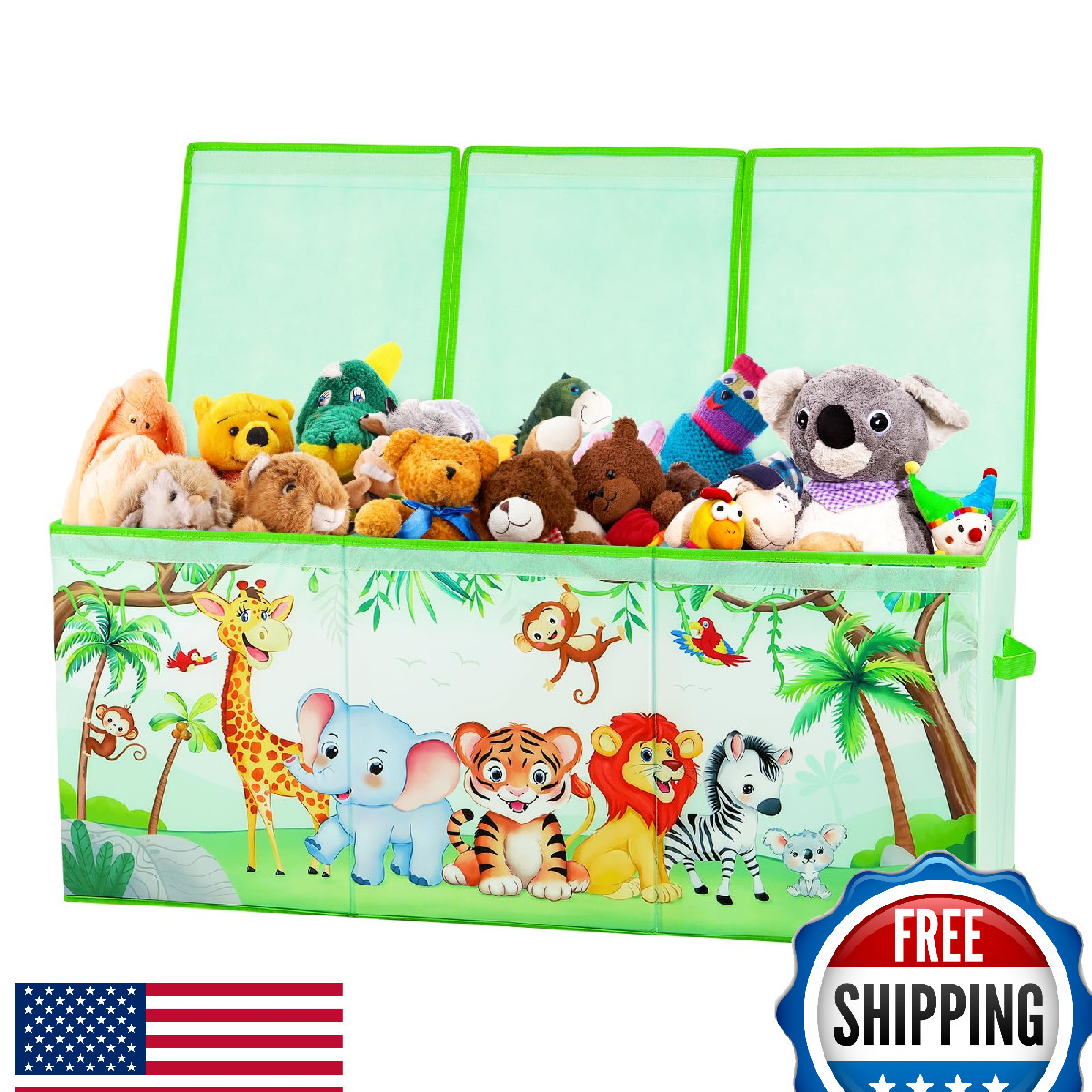 Large Collapsible Toy Storage Box Chest w/Flip Lid & Dividers for Kids Playroom