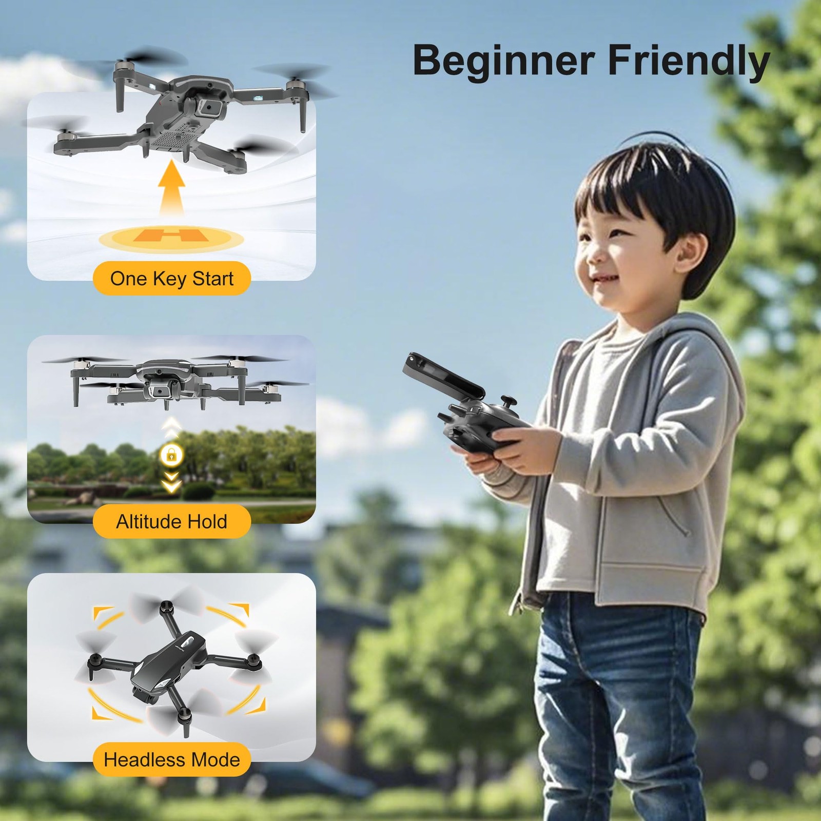 Drone with Camera 1080P, RC Quadcopter Foldable Mini Drone for Beginners, One...