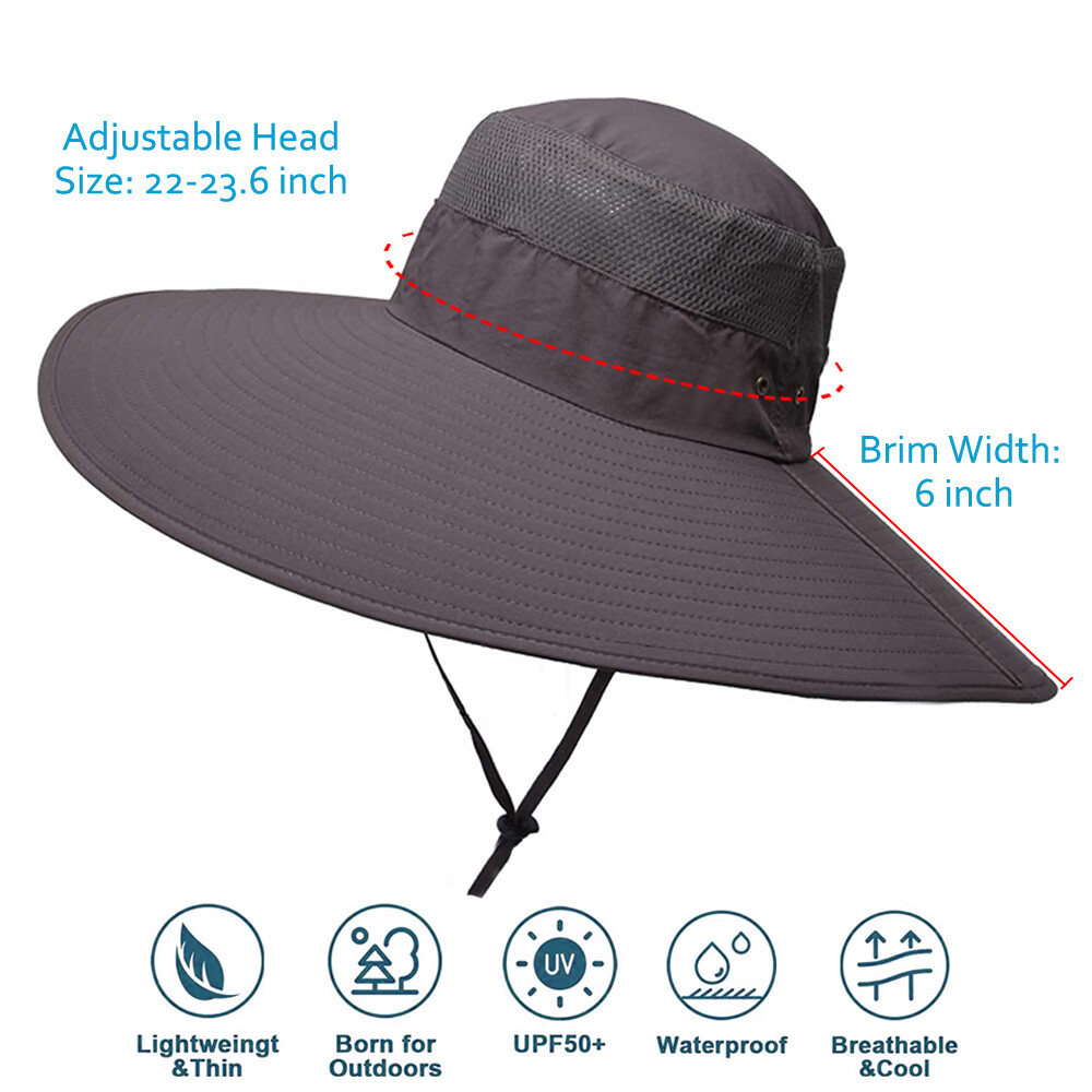 Men Wide Brim Sun Hat UV Protection Bucket Hiking Camping Fishing Safari Summer