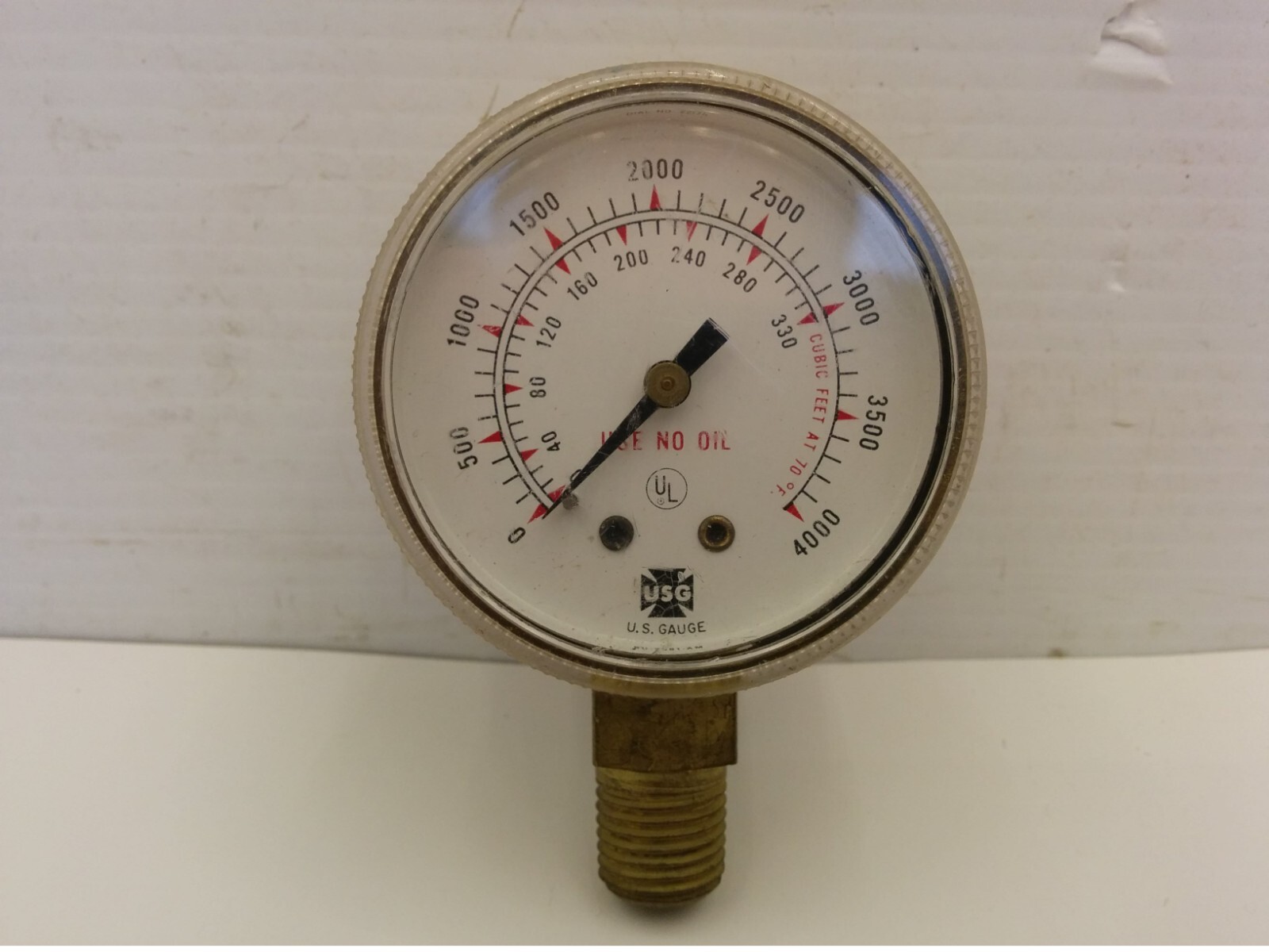 USG WELDING GAS AIR BRASS PRESSURE GAUGE, 0-4000, 2" FACE, 1/4" NPT, LOWER MOUNT
