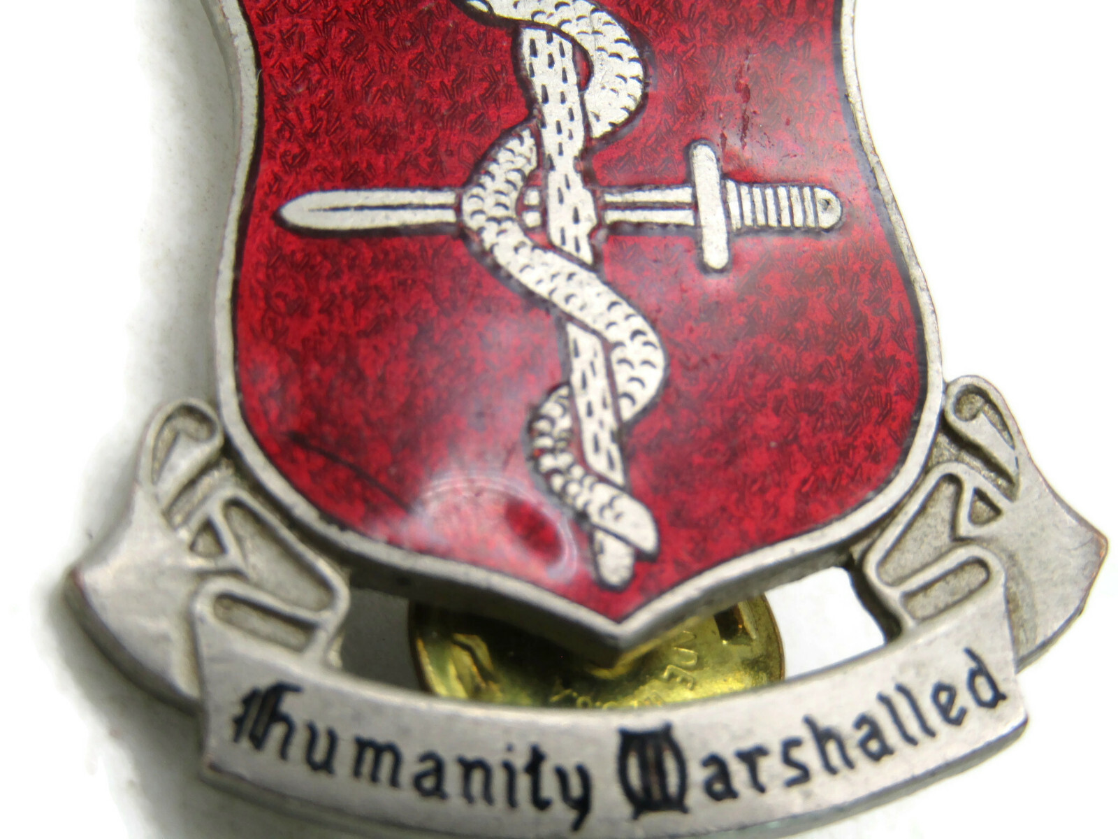 Vintage US Army MEDDAC Fort Stewart DUI Pin Badge Humanity Marshalled Red Enamel