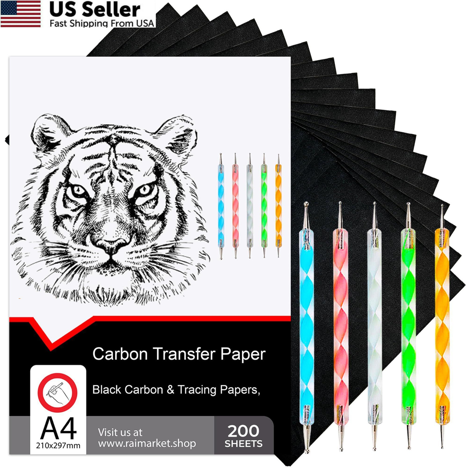 Raimarket 200 Sheets Black Carbon Paper for Tracing On size:a, Black_200
