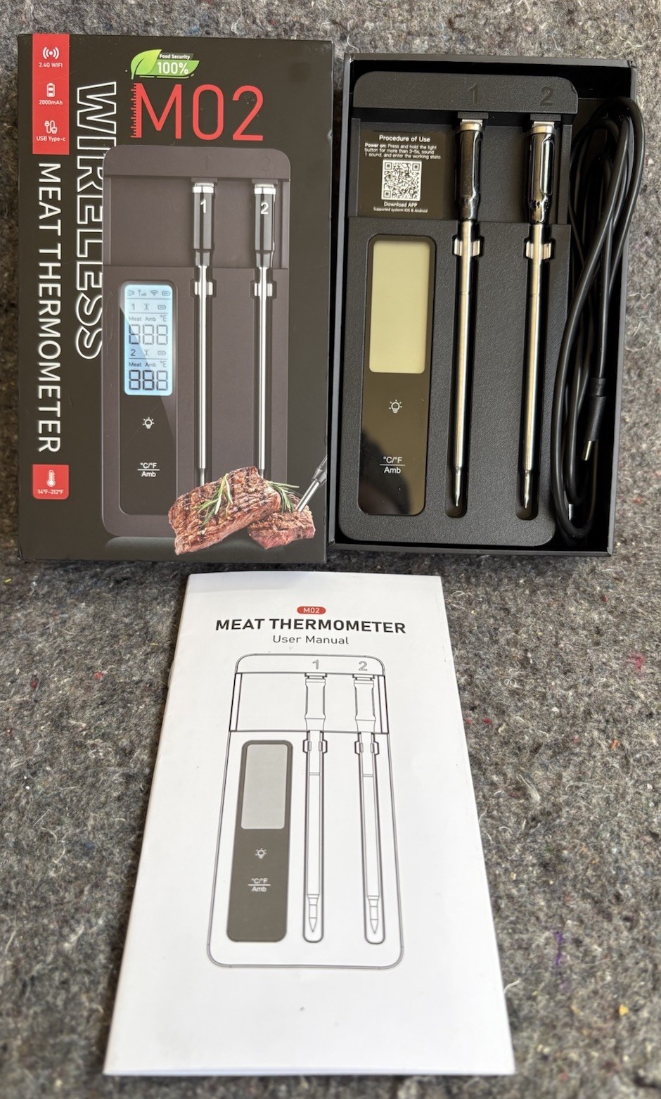 M02 Dual Wireless Digital Barbecue Smoker Meat Thermometer Open Box