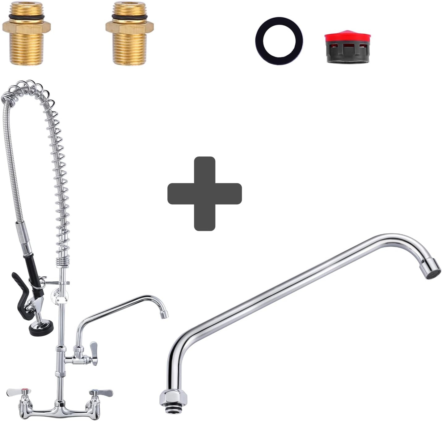 36" Commercial Wall Mount Kitchen Faucet with Pre-Rinse Sprayer & Swivel Spout
