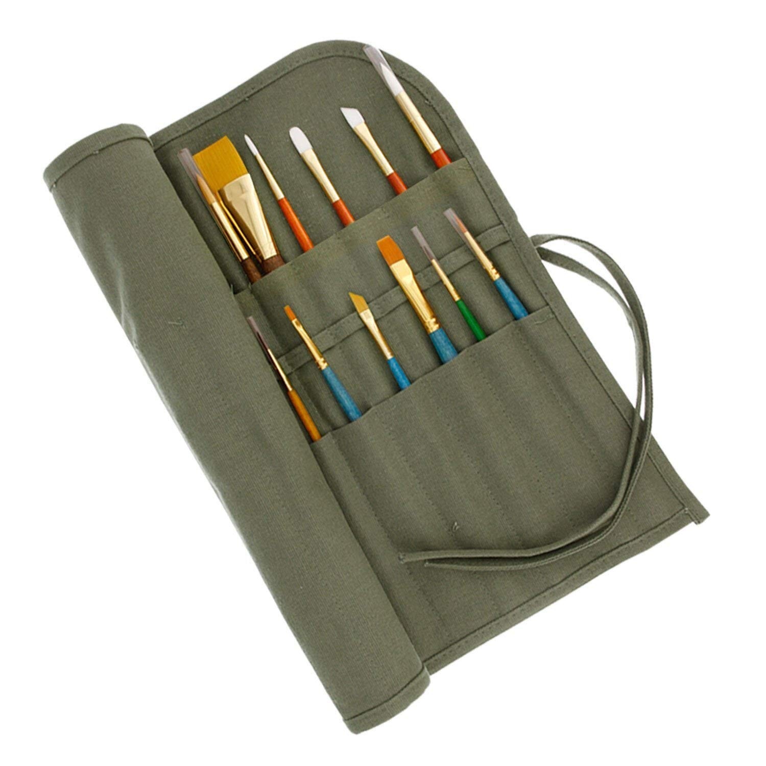 U.S. Art Supply Deluxe Canvas Art Paint Brush Holder & Storage Organizer Roll...
