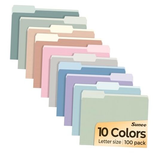 File Folders Letter Size 100 Pack Manilla Folders 8.5 x 11 10 Pastel Colors