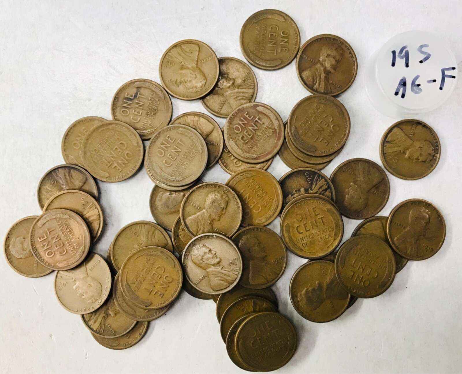 1919 S Lincoln Cent Roll AG-F, mostly around VG nicely circulated