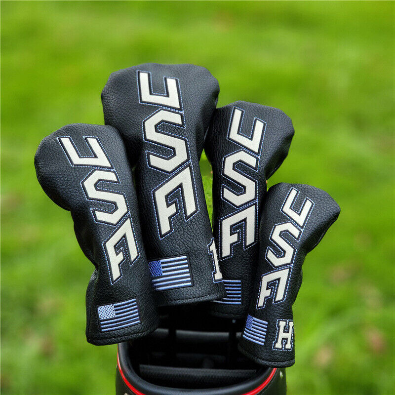USA Flag Golf Club Headcover Driver Fairway Wood Hybrid Head Covers 135UT Black