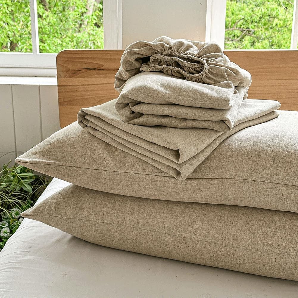 100% French Linen Sheets Full Size, 4 Piece Pure Linen Bed Sheet Set,