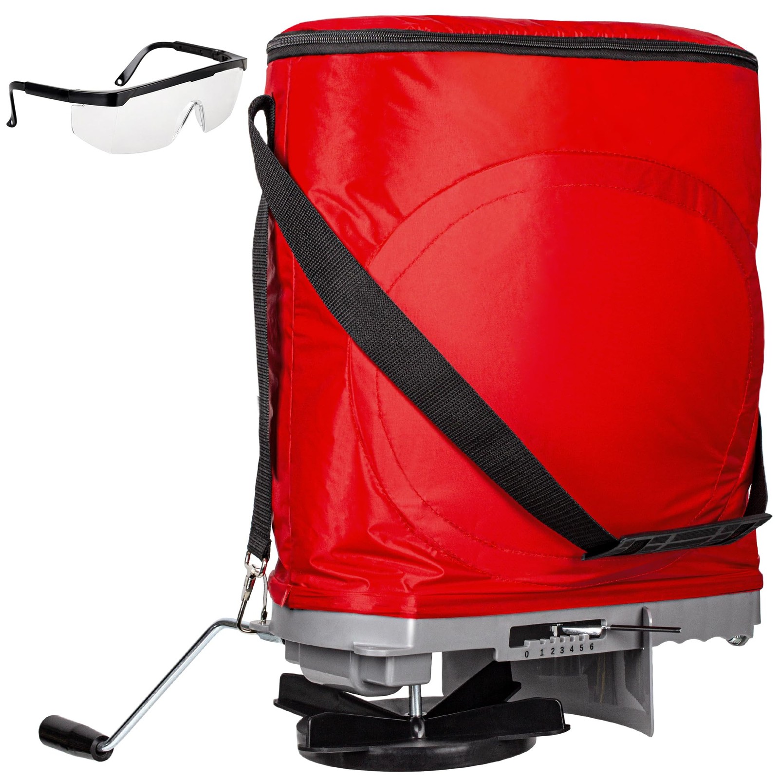 Handheld Seed Spreader with 25lb Bag, Frame Support, Flow Control, Enclosed G...