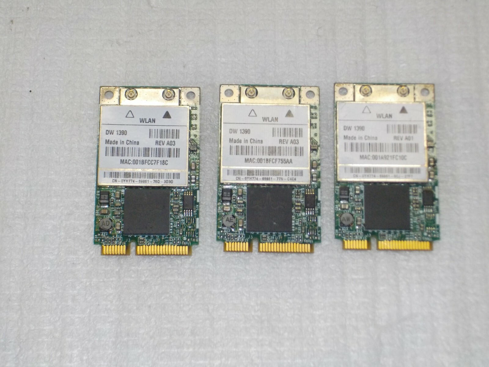 LOT OF 3 Dell Inspiron 1721 6400 Wireless WiFi Card YH774  DW1390 HUA 01