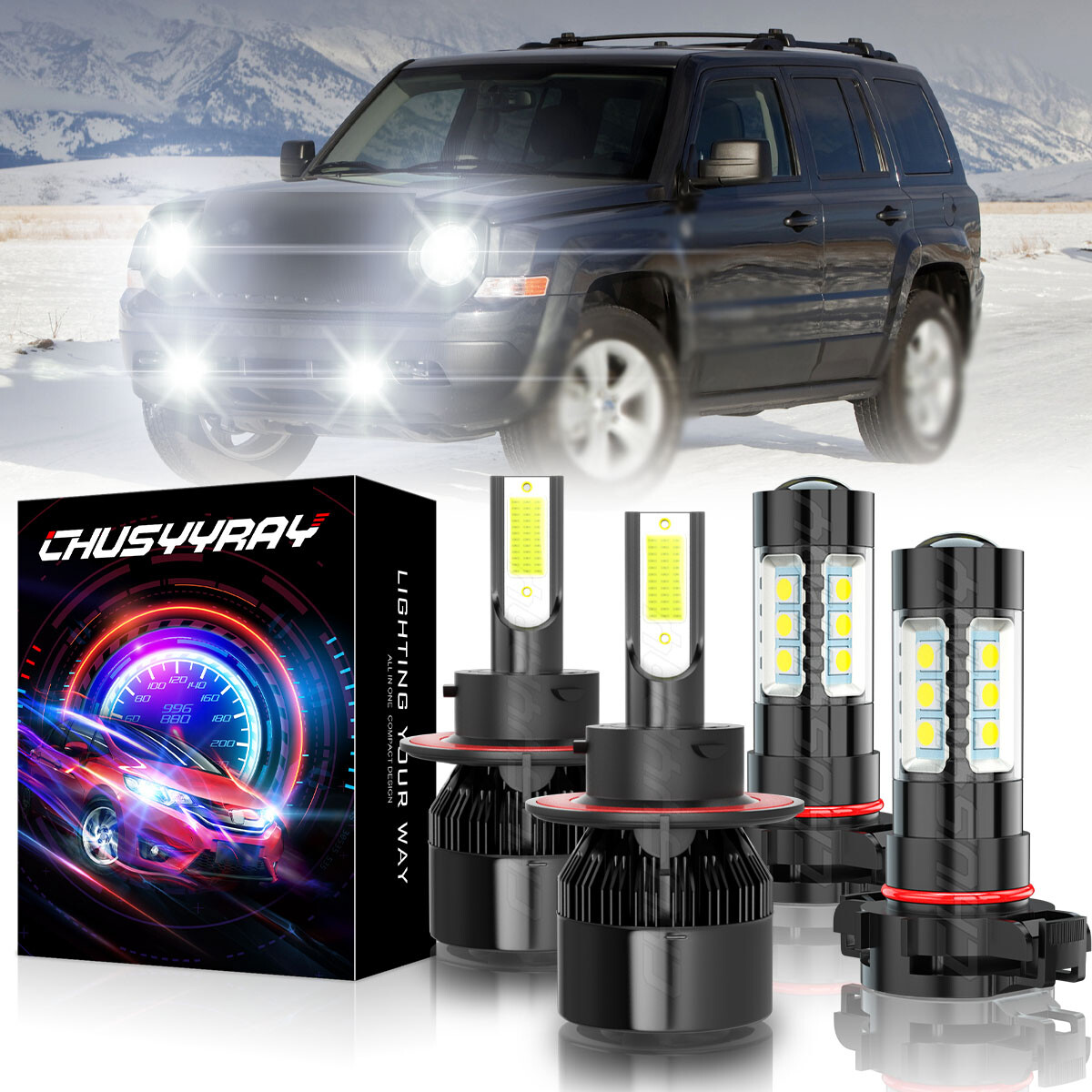 For Jeep Patriot 2010-2017 LED Headlight High Low Beam Fog Light Bulb Combo