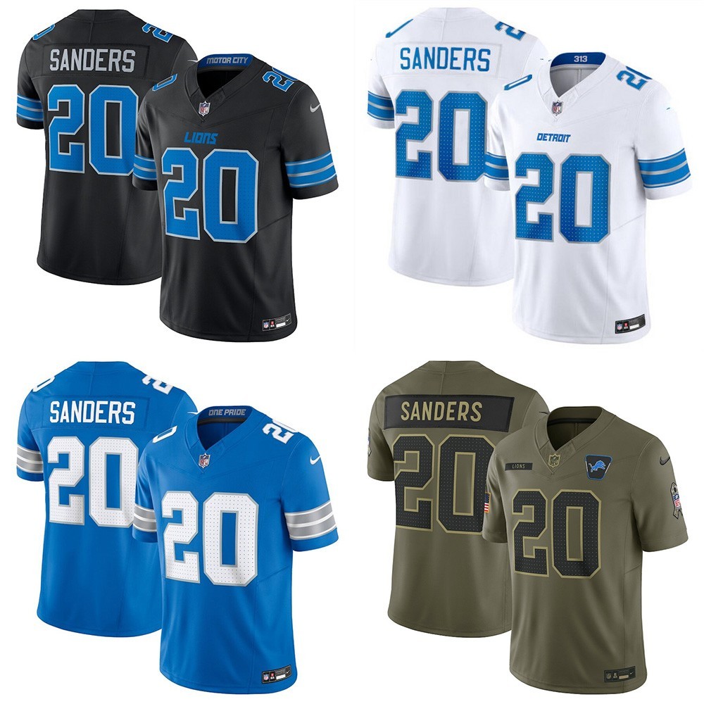 Men's #20 Barry Sanders Blue/White/Black Player SportShirt Adult - All Stitched