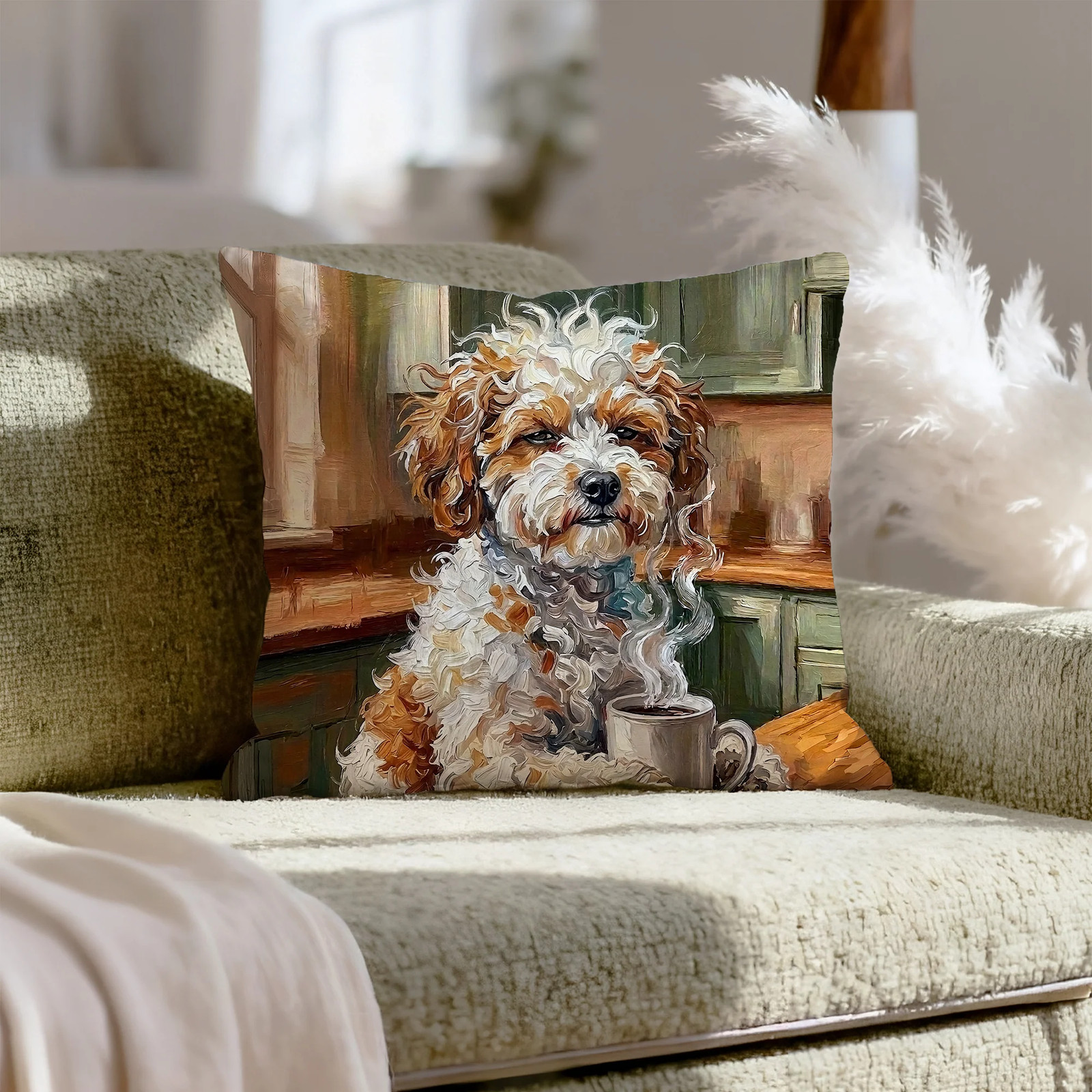 "Before Coffee" - Bichon Frise Pillow Cover - Dog Lover Home Decor