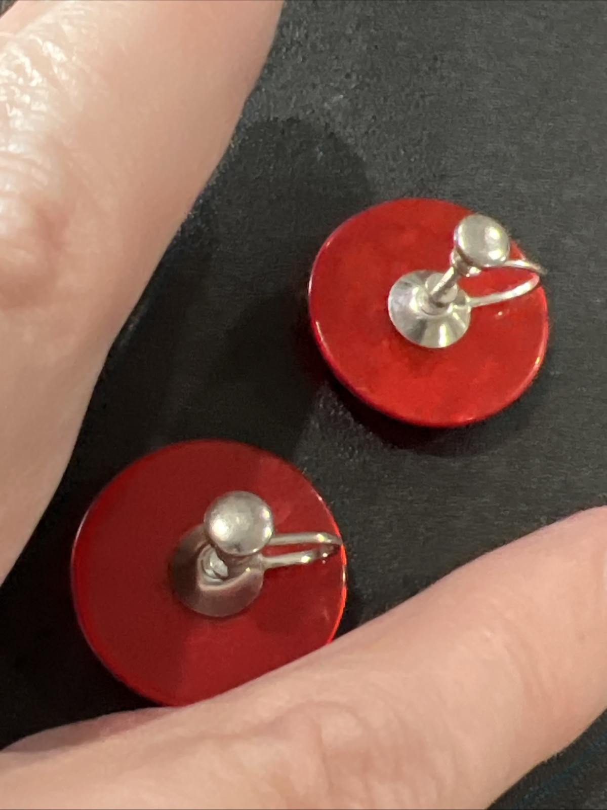 vintage red lucite Screw Back Earrings
