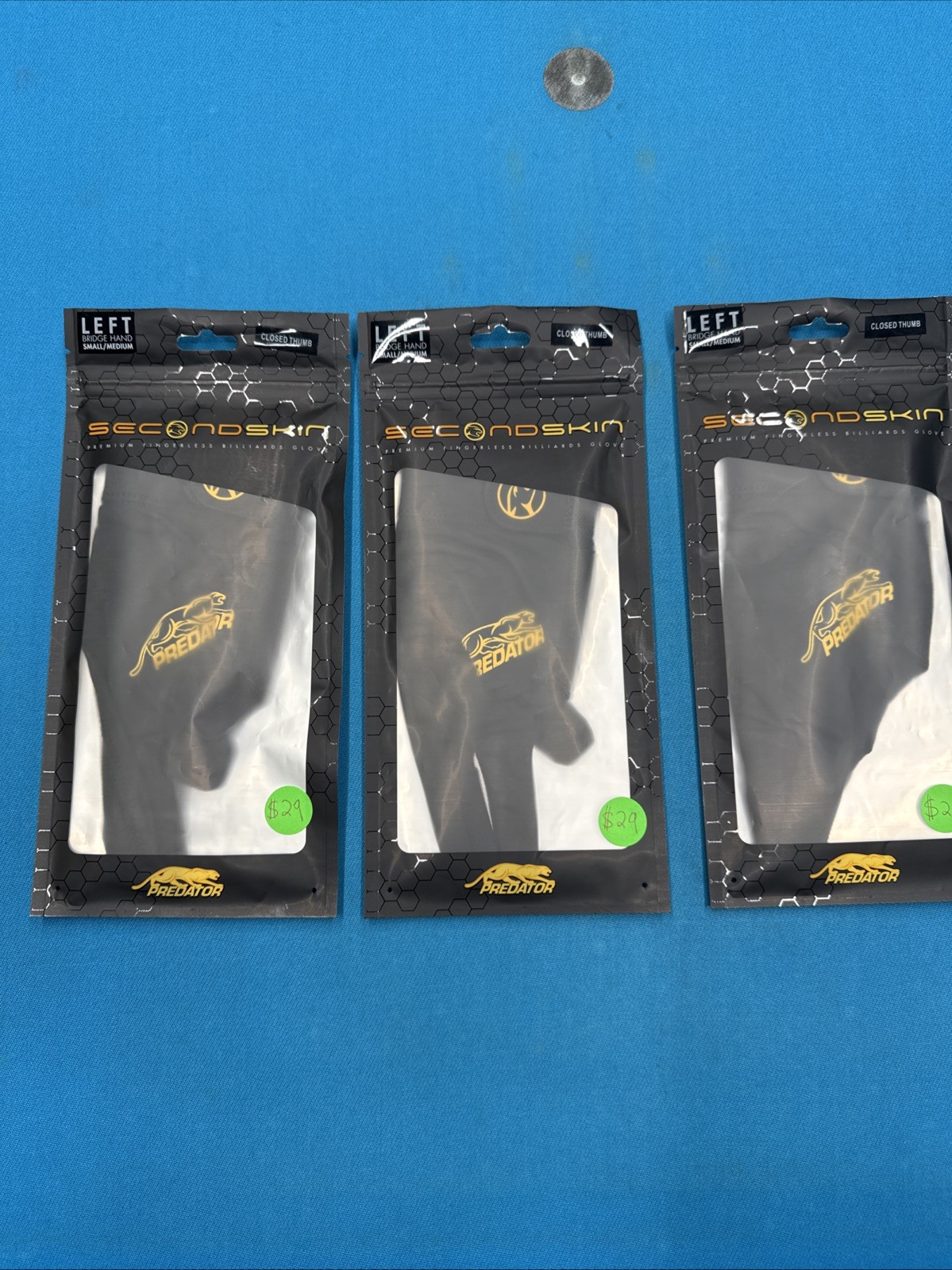 Lot Of 3 Predator Gloves Left Bridge Hand S/M (Right-Handed Pool Player) Black