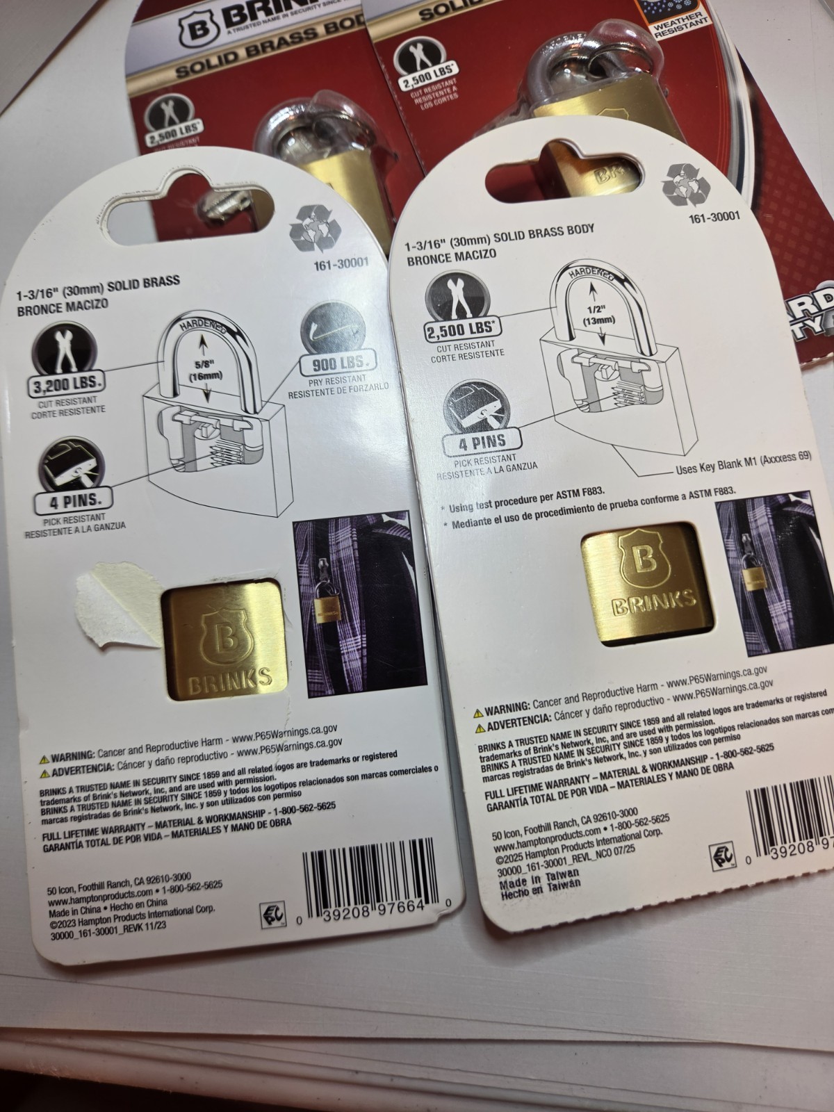 Lot 4 Brinks Solid Brass Body Padlocks & Keys NEW