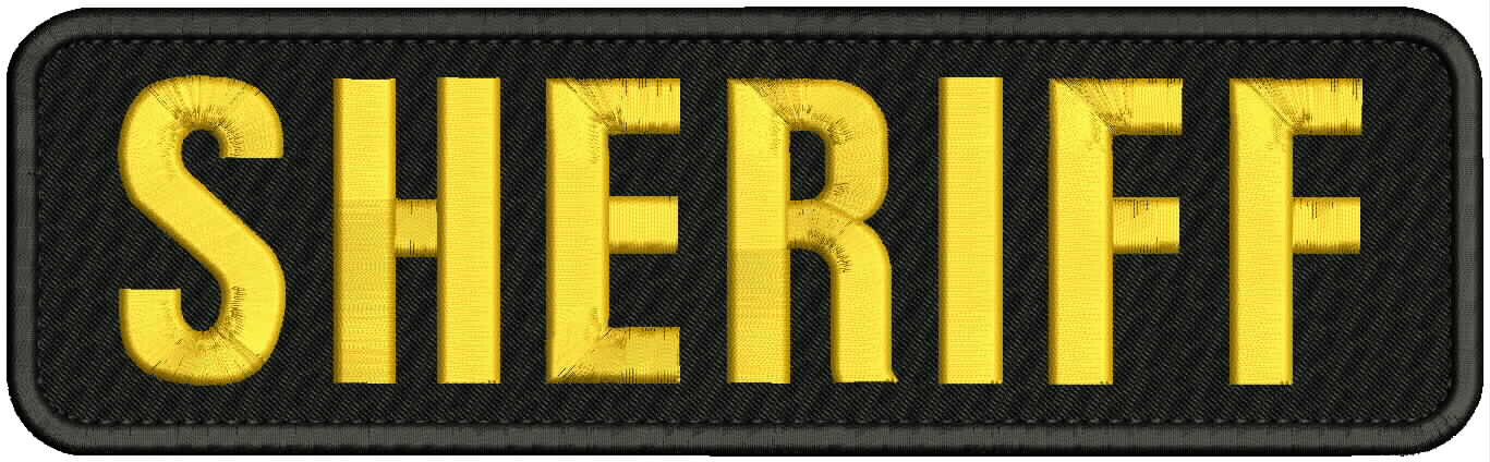 SHERIFF EMBROIDERY PATCH 3X11 HOOK ON BACK GOLD on black