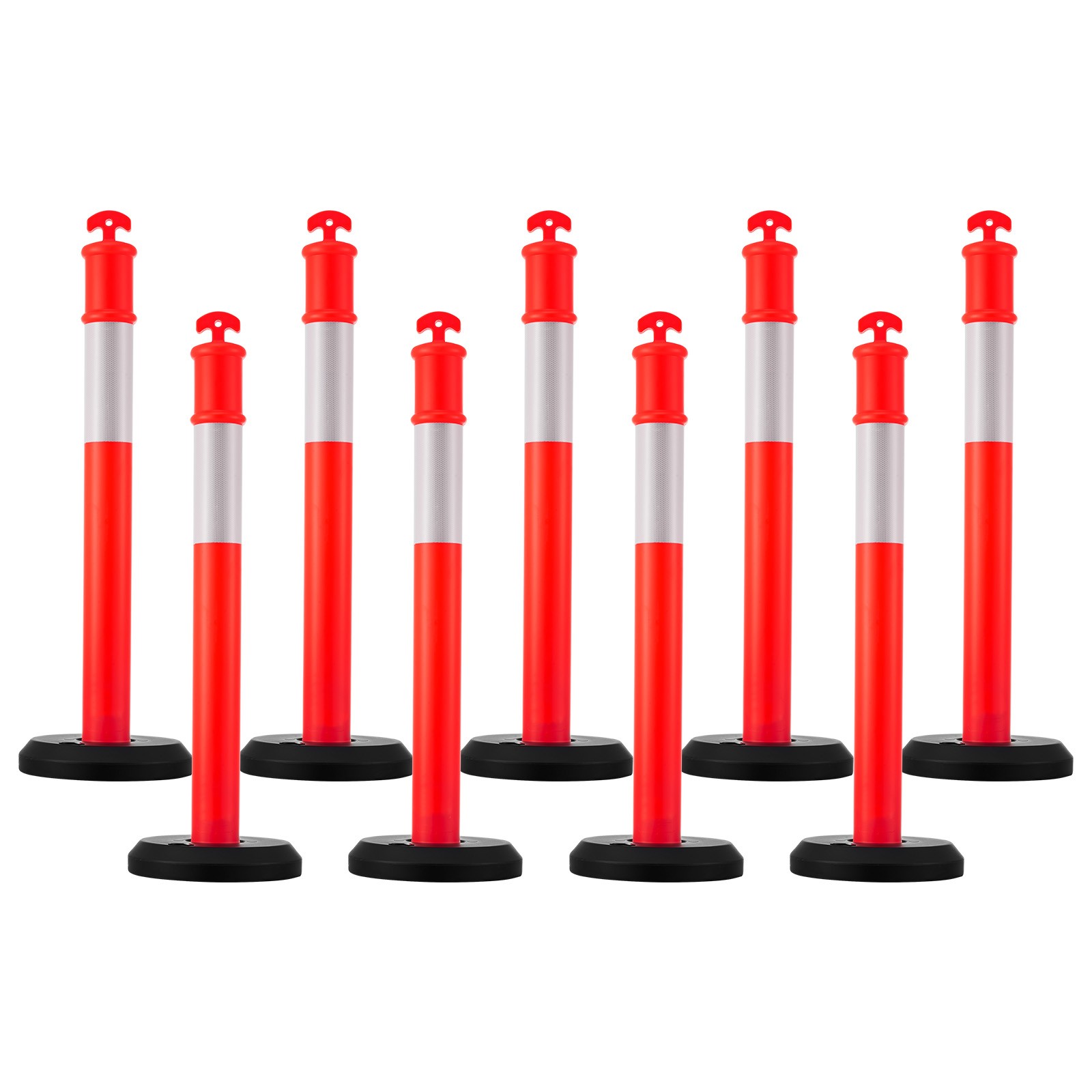 Uimoso Set of 9 Traffic Delineator Posts with Fillable Bases, 45 Inches Tall