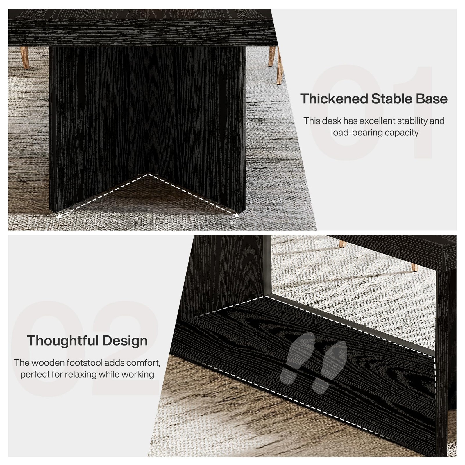 63英寸大号行政重型Pedestal Writing Desk 家庭办公 黑色
