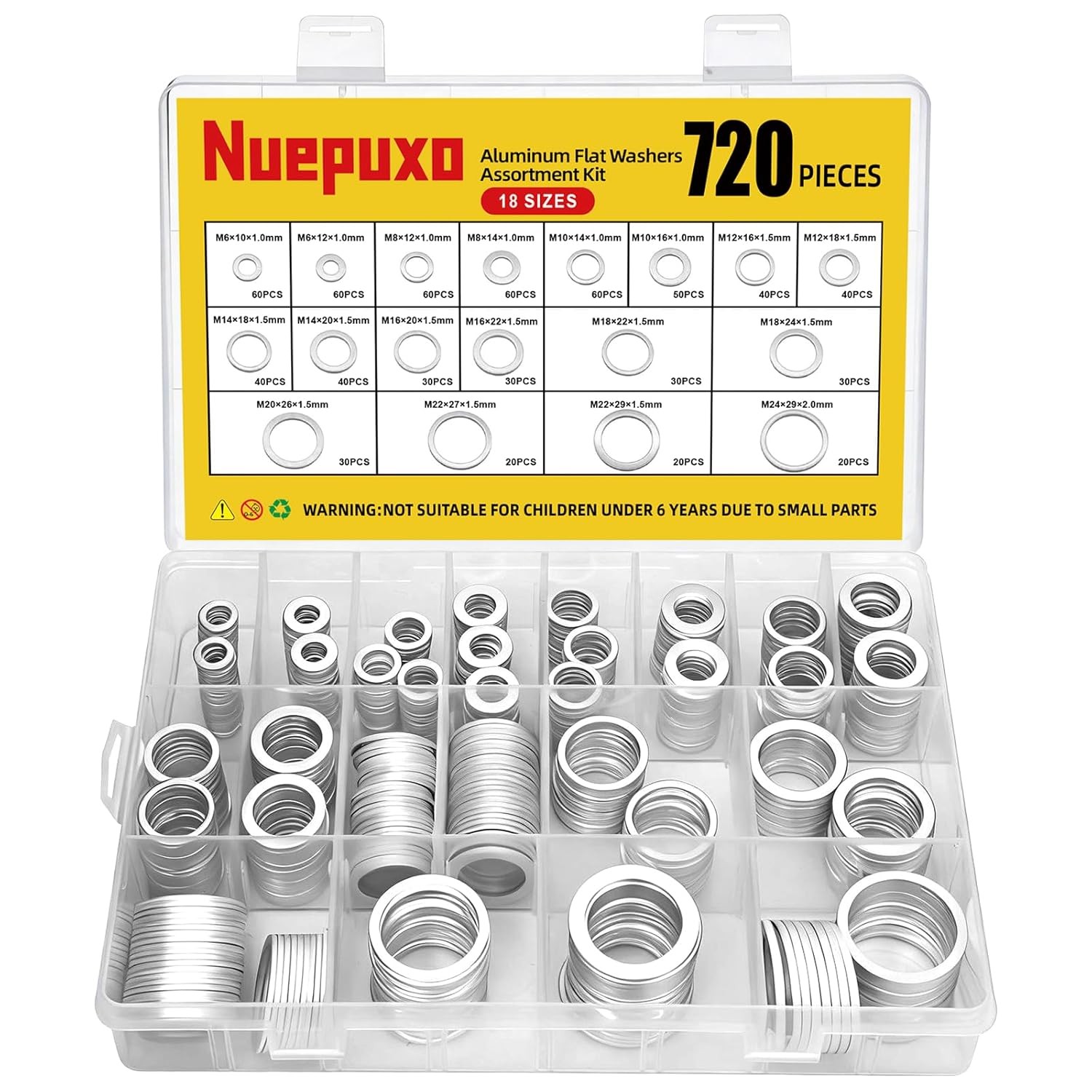 720PCS Crush Washer Oil Drain Plug,18 Sizes Aluminum Oil Drain Plug Gasket Assor