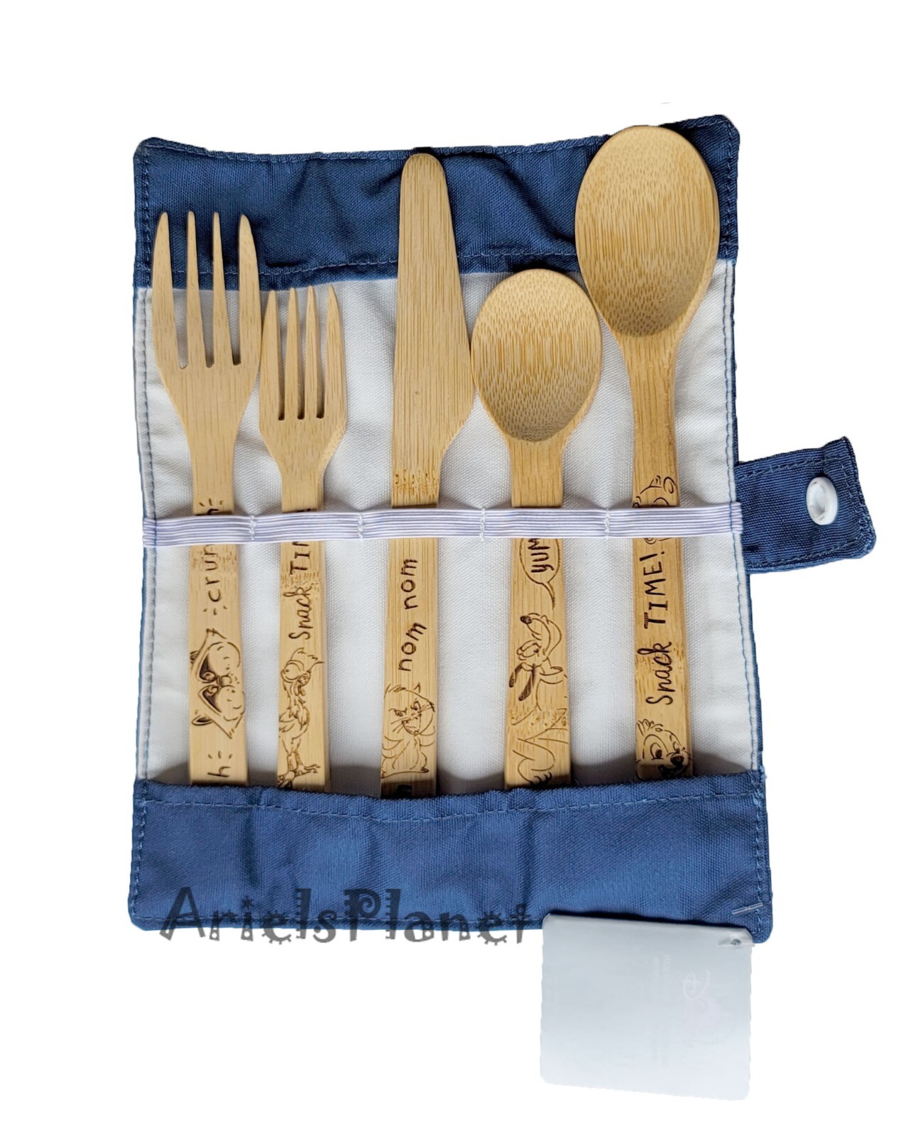 Disney Parks Reusable Disney Pets Portable Wood Utensil 5 Piece Set