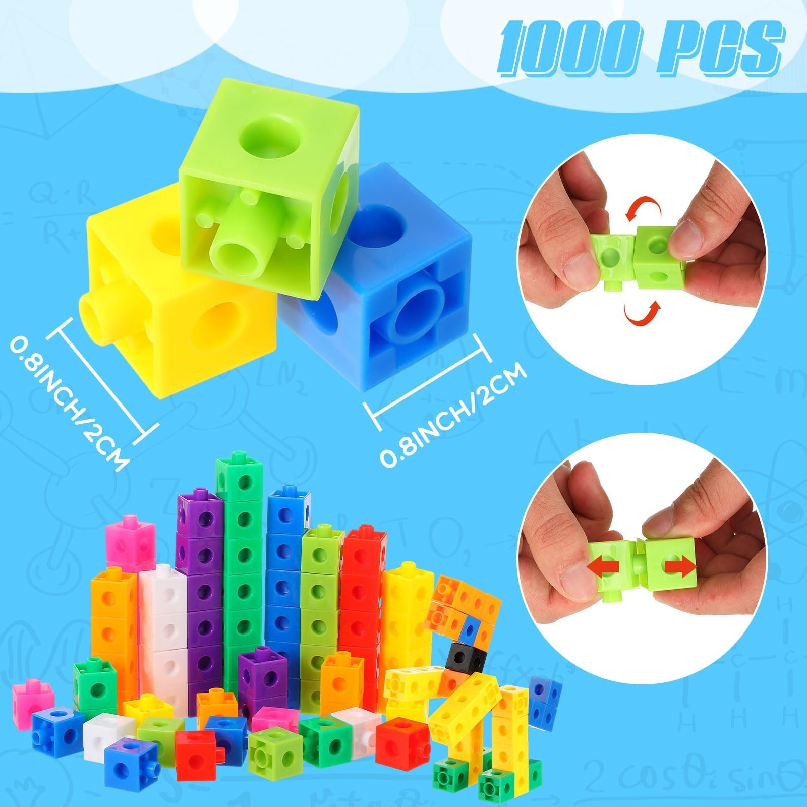 Jenaai 1000 Pieces Linking Counting Cubes, Plastic Counting Blocks, Colorful ...