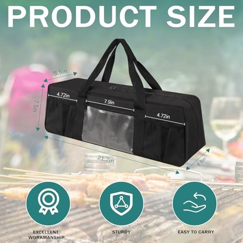 Grill Tool Storage Bag, Large Grill Utensil Storage Caddy with Pockets, Black