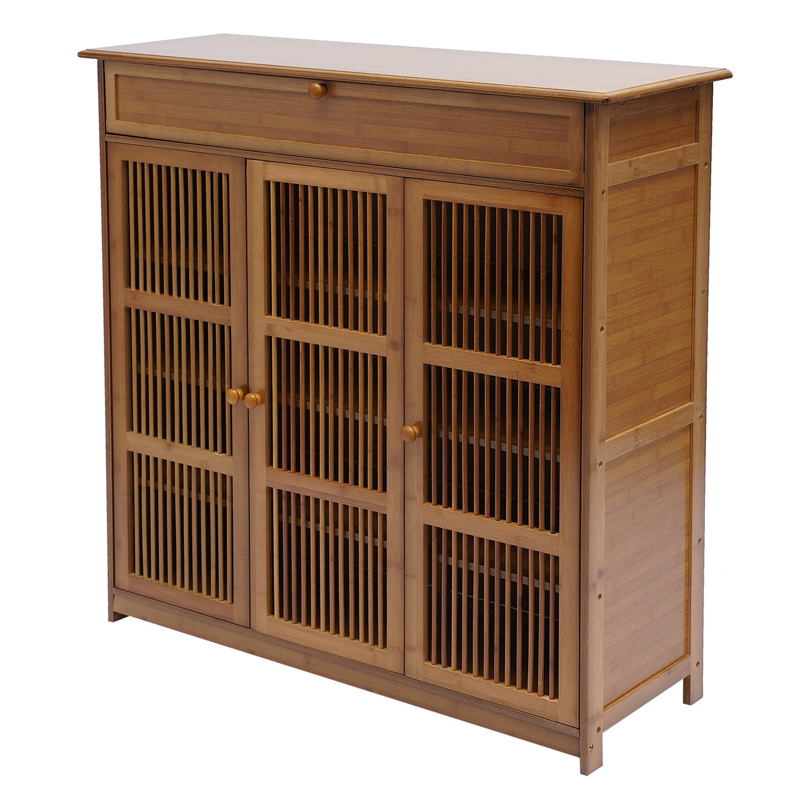 Bamboo Sideboard Buffet Storage Cabinet w/ 3 Doors Entryway Cabinet Shoe Rack