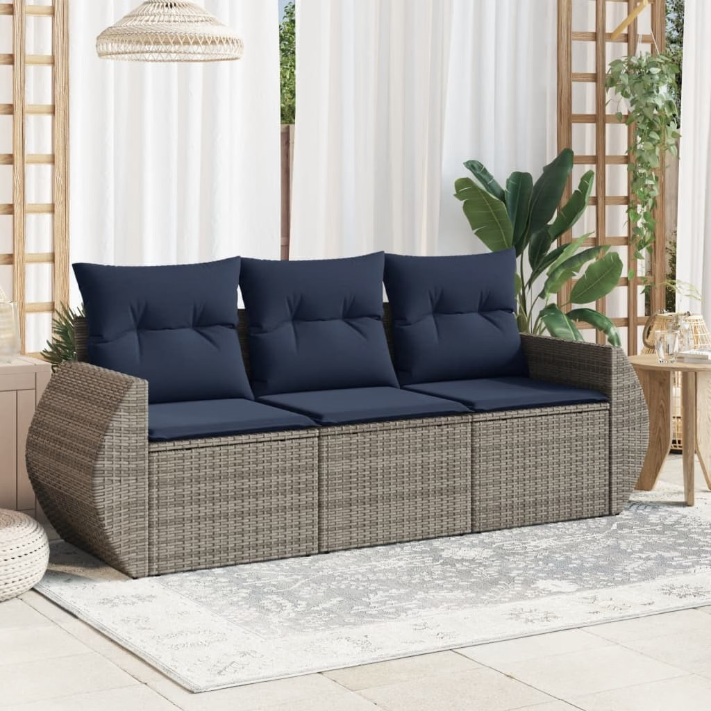 3 Piece Patio Sofa Set with Cushions Gray Poly Rattan