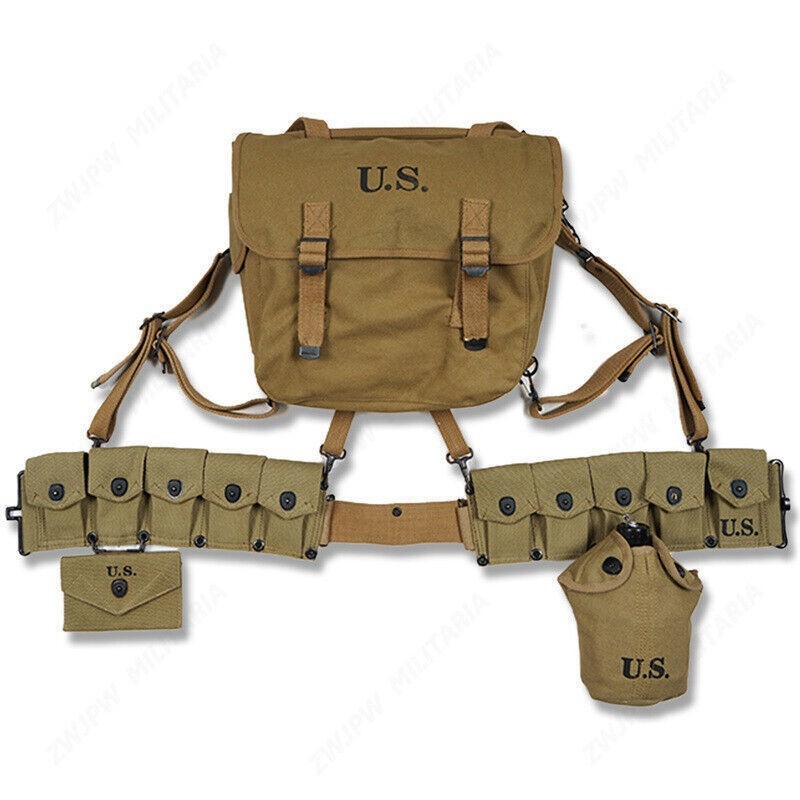 Replica WW2 US M36 Backapck Belt M1 Ammo Bag 10 Pockets Kettle+Kettle Cover COS