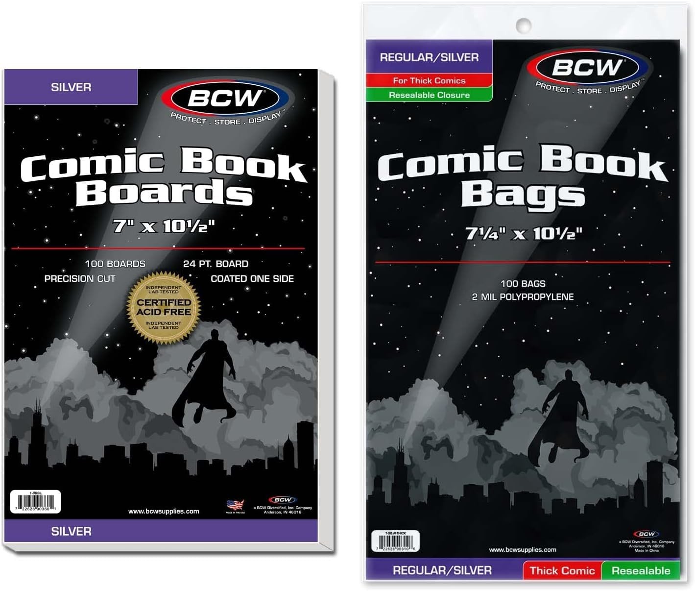 BCW Thick Resealable Silver/Regular Comic Bags & BCW Silver Comic Backing Boa...