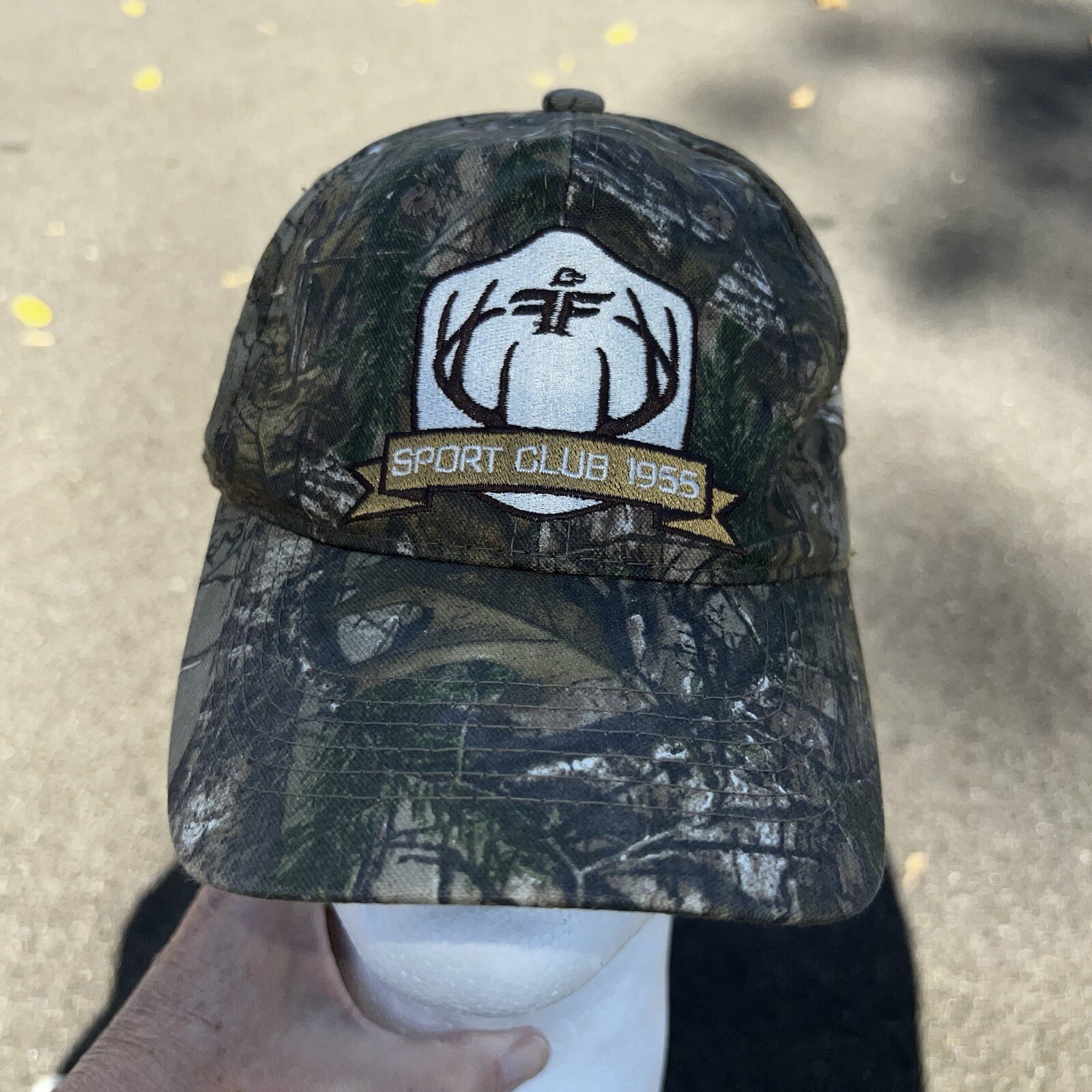 Sport Club 1955 w Antler Patch & Winchester on Camouflage Hat Cap Strap Buckle