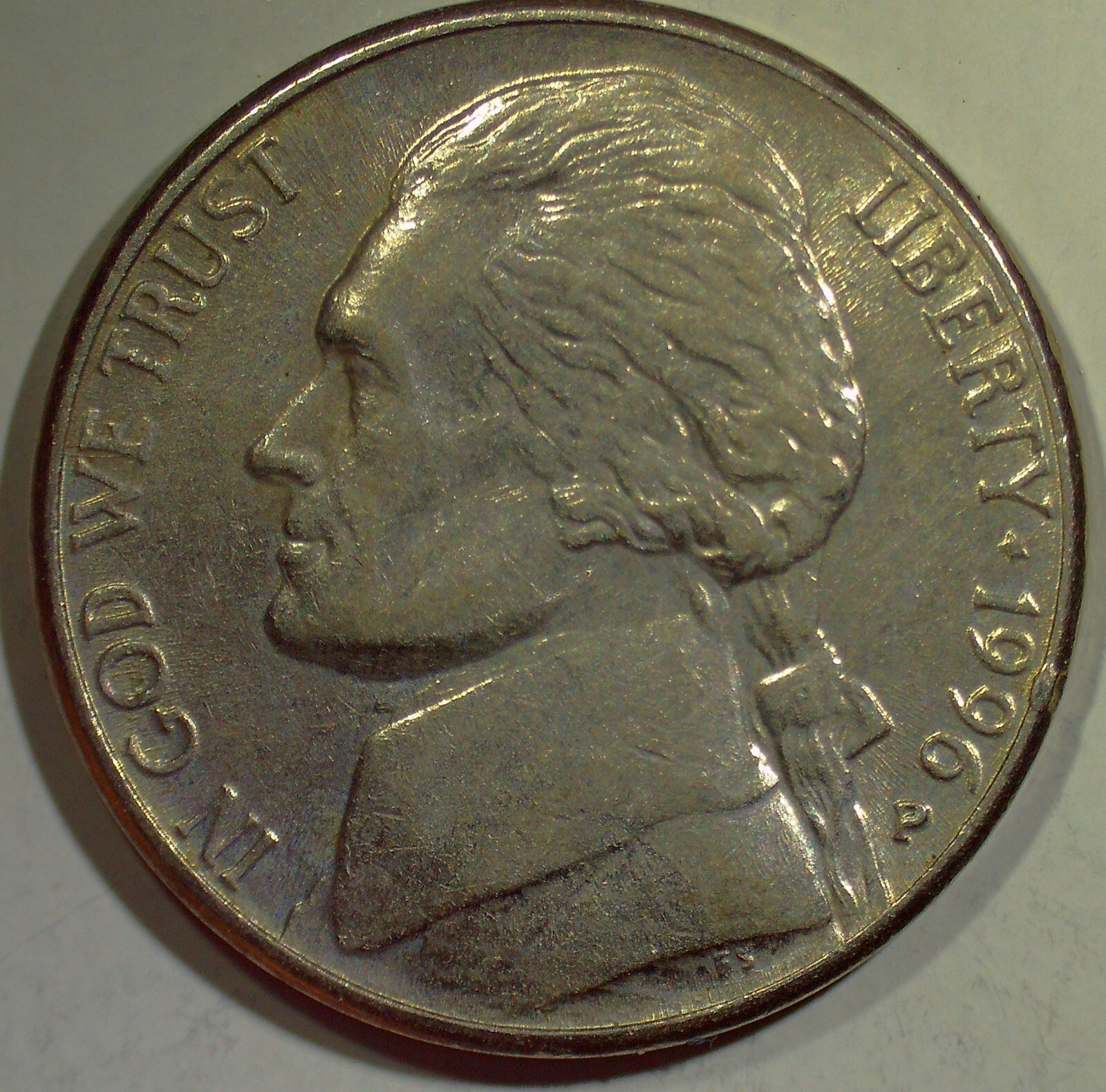 1996 Jefferson Nickel Error--Struck Through Grease Reverse