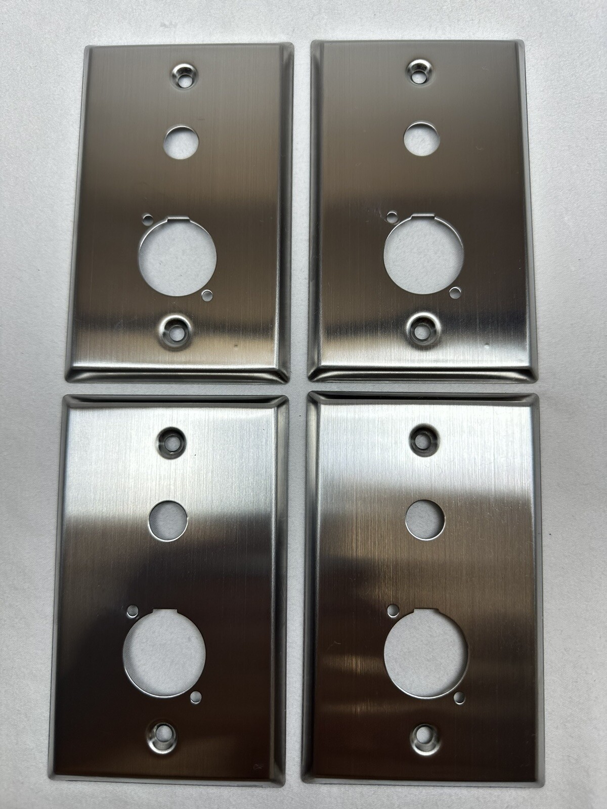 (4) Four Single Gang Blank Wall Plates for XLR & Mono 1/4" Jack  Stainless Steel