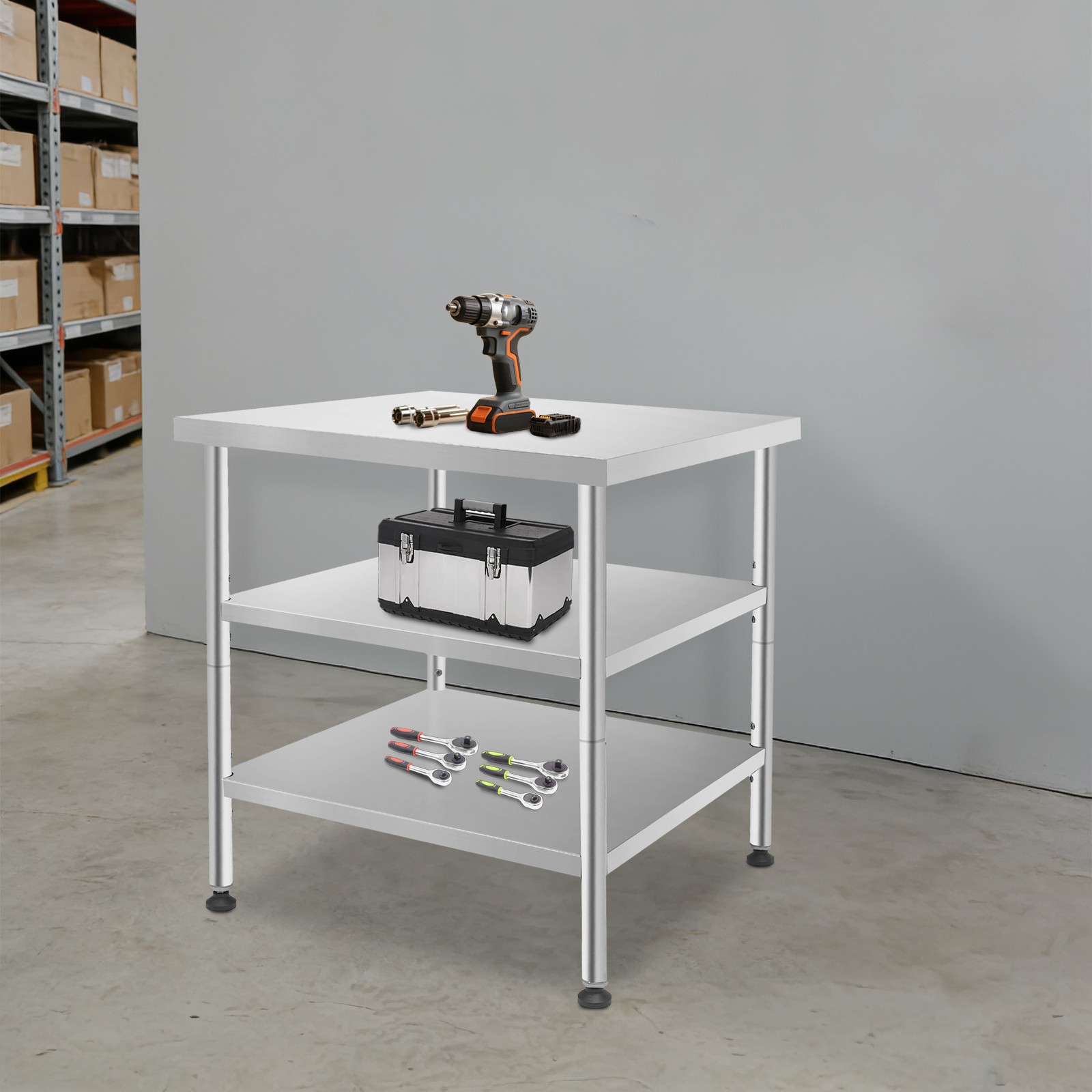 Work Table Commercial Work Table with Adjustable Under Shelves 3-Tier Work Table