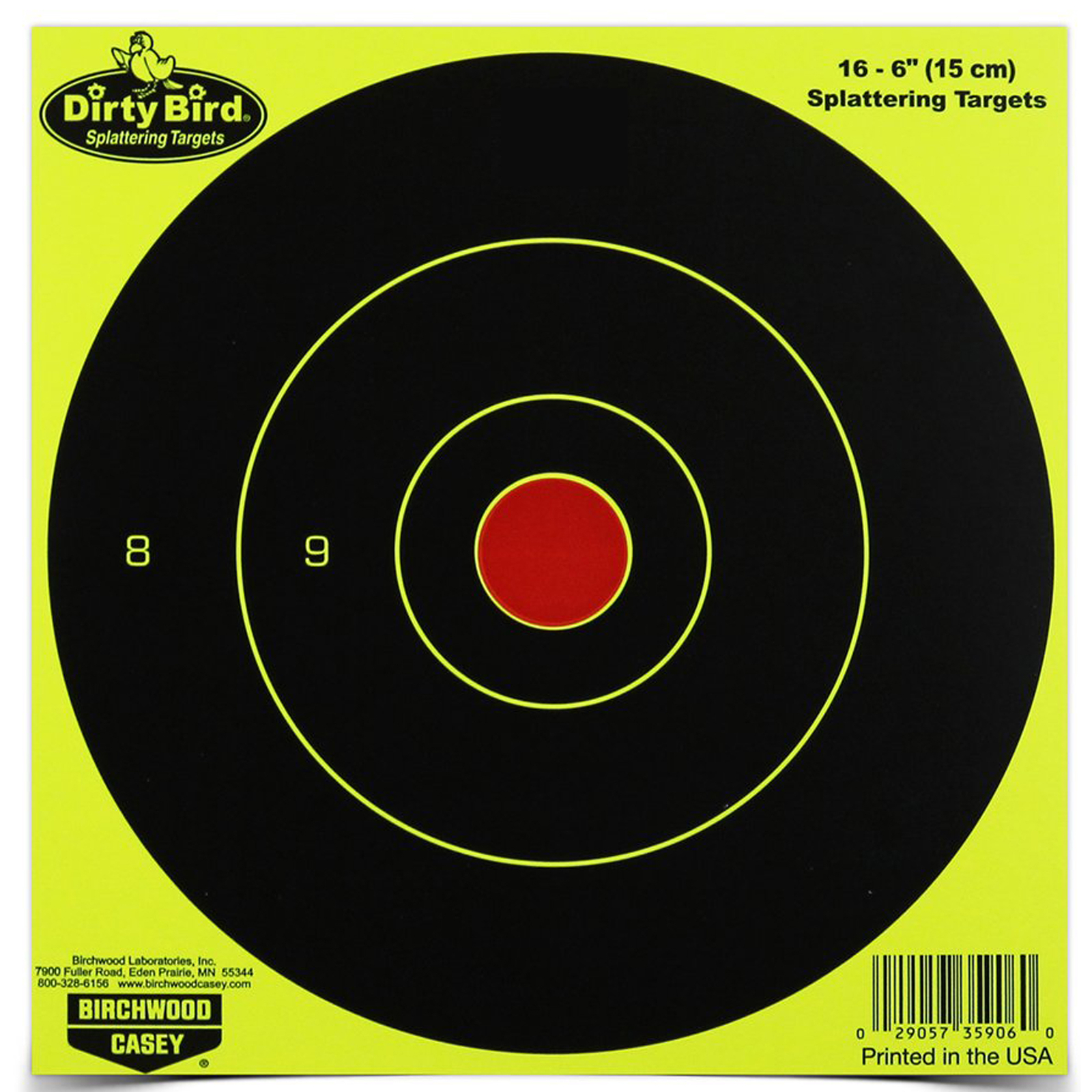 Birchwood Casey Dirty Bird Bullseye Target 6" 16 Pack Yellow Paper High Contrast